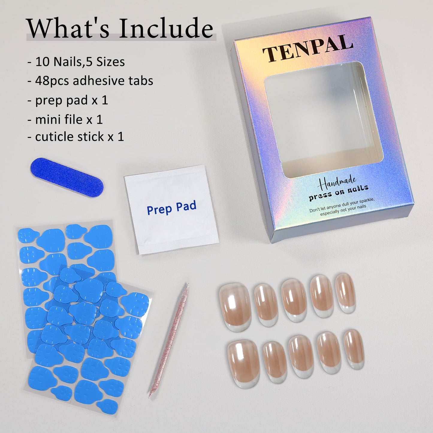 TENPAL Aurora Pearl white French Tips Press on Nails Short Oval Minimalist & Reusable False Nails for Everyday Luxury | Clean Chic Style(M)