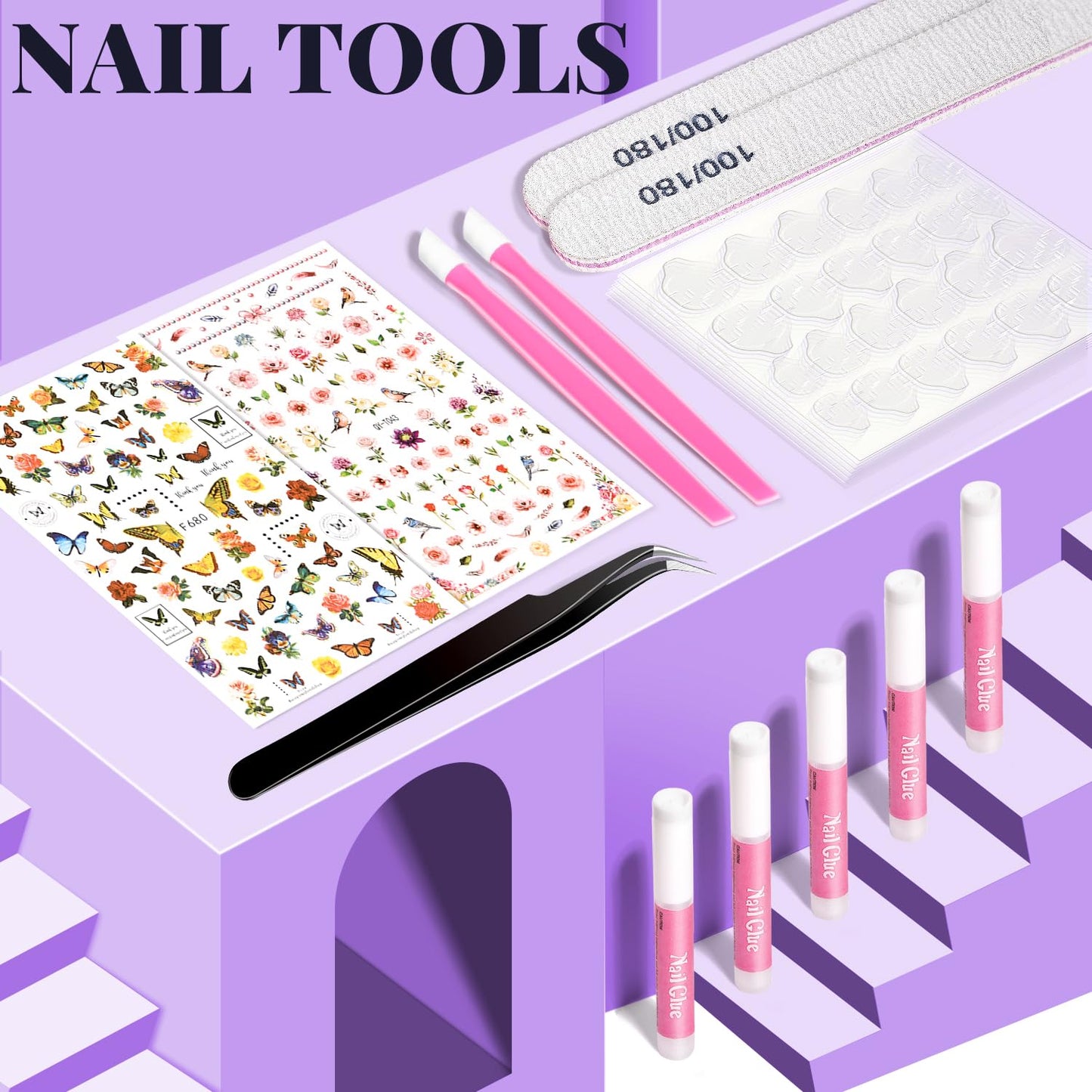 TsMADDTs Medium Square Press on Nails, 720 pcs Fake Nails with Glue, Files, Sticker, Tweezer for Women Home Art DIY