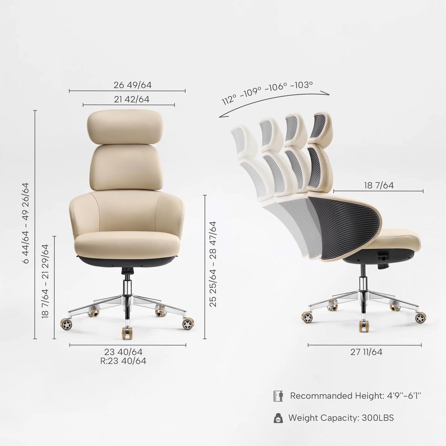 EUREKA ERGONOMIC Royal Rowan Leather Desk Chair, Microfiber PU Leather Office Chair with Wheels and Headrest, High Back Office Chair, Executive Office Chair Comfy for Home & Office, Off-White