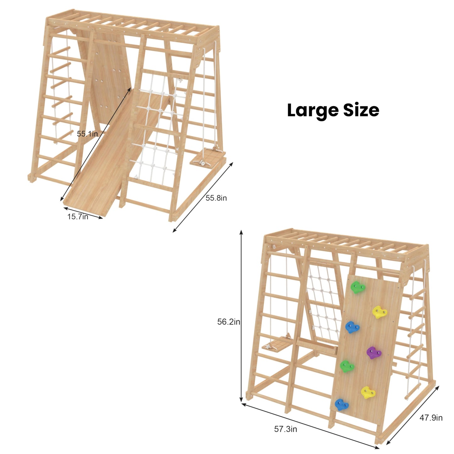 Avenlur Indoor Playground Jungle Gym – Magnolia 6-in-1 Montessori Wooden Indoor Playground for Kids & Toddlers Ages 2-6 – Waldorf Toys, Rope Ladder, Indoor Swing, Baby Slide, Rock Climbing Wall, More