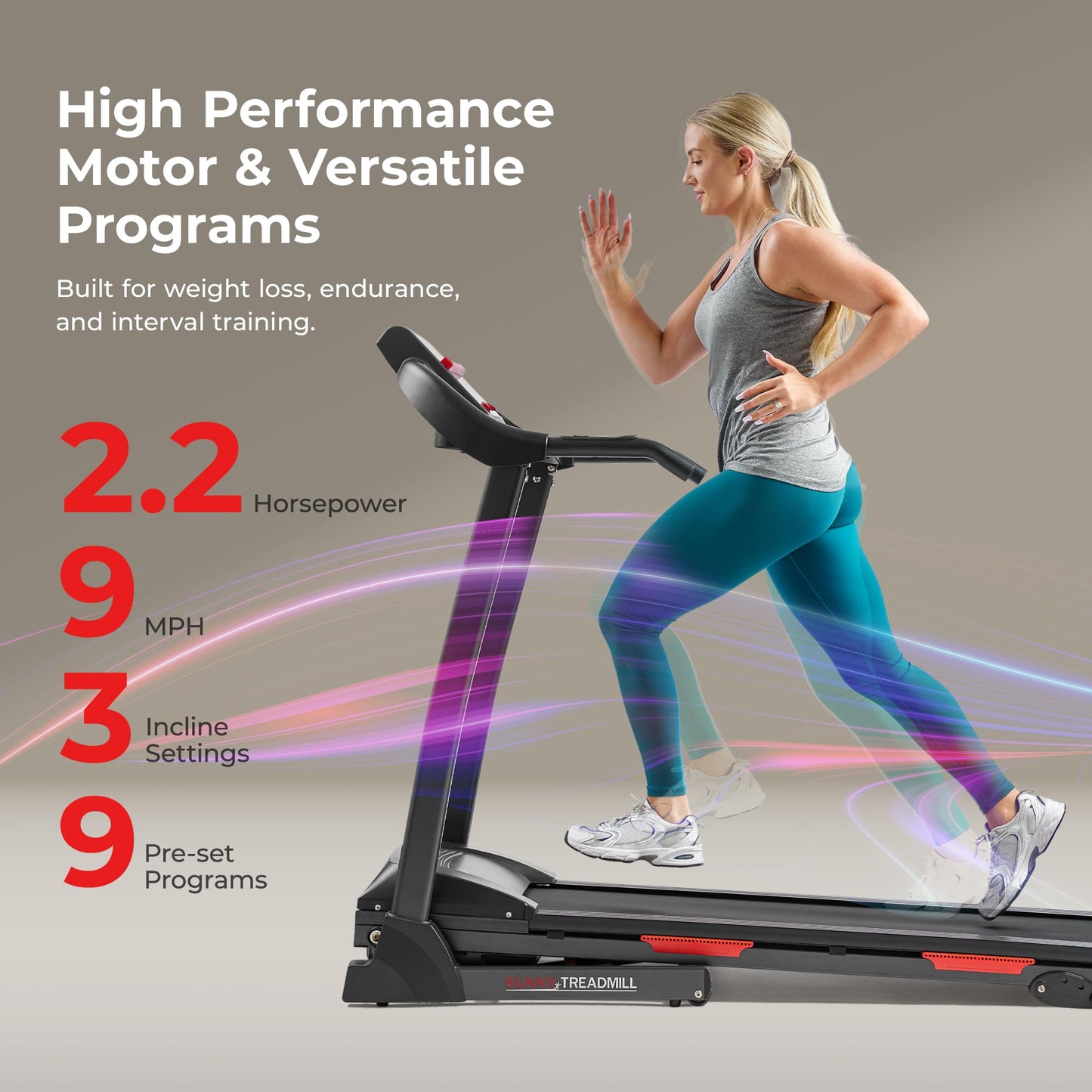 Sunny Health & Fitness Adjustable Incline Foldable Smart Treadmill with Digital Monitor, Shock Absorption, Pulse Sensors, Handrail Controls, SunnyFit App Enhanced Bluetooth Connection - SF-T4400SMART