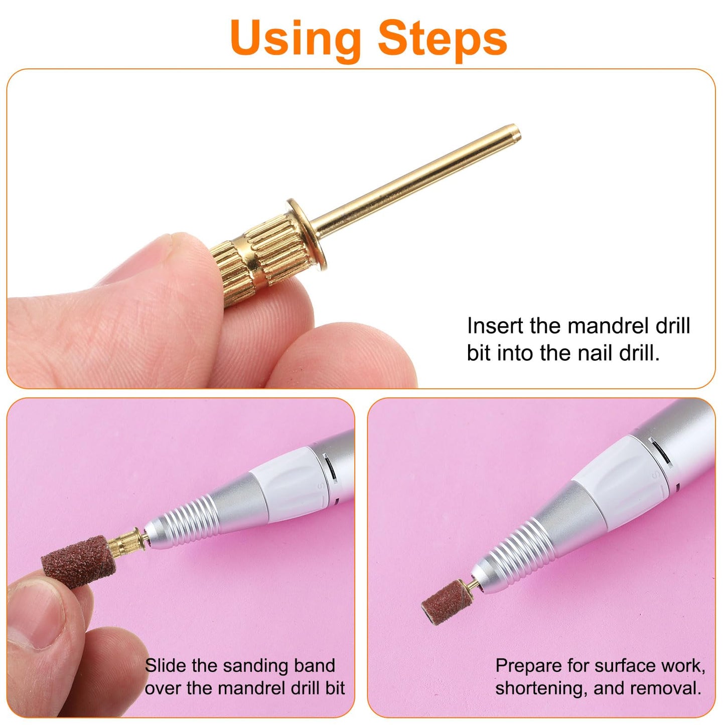 HARFINGTON 250pcs Sanding Bands for Nail Drill, 80#,120#,180# Grit Sanding Band with 6mm Mandrel, Drill Bits Nail Tech File for Acrylic Gel Nail Shaping Polishing