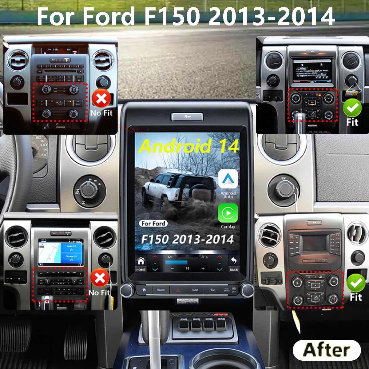 Upgrade Car Radio for Ford F150 2013 2014 Car Radio Android 14 Stereo Replacement 12.1 inch Touch Screen 8core CPU Tesla Vertical Screen Style with Wireless Carplay & Android Auto, DSP, 5G,WiFi