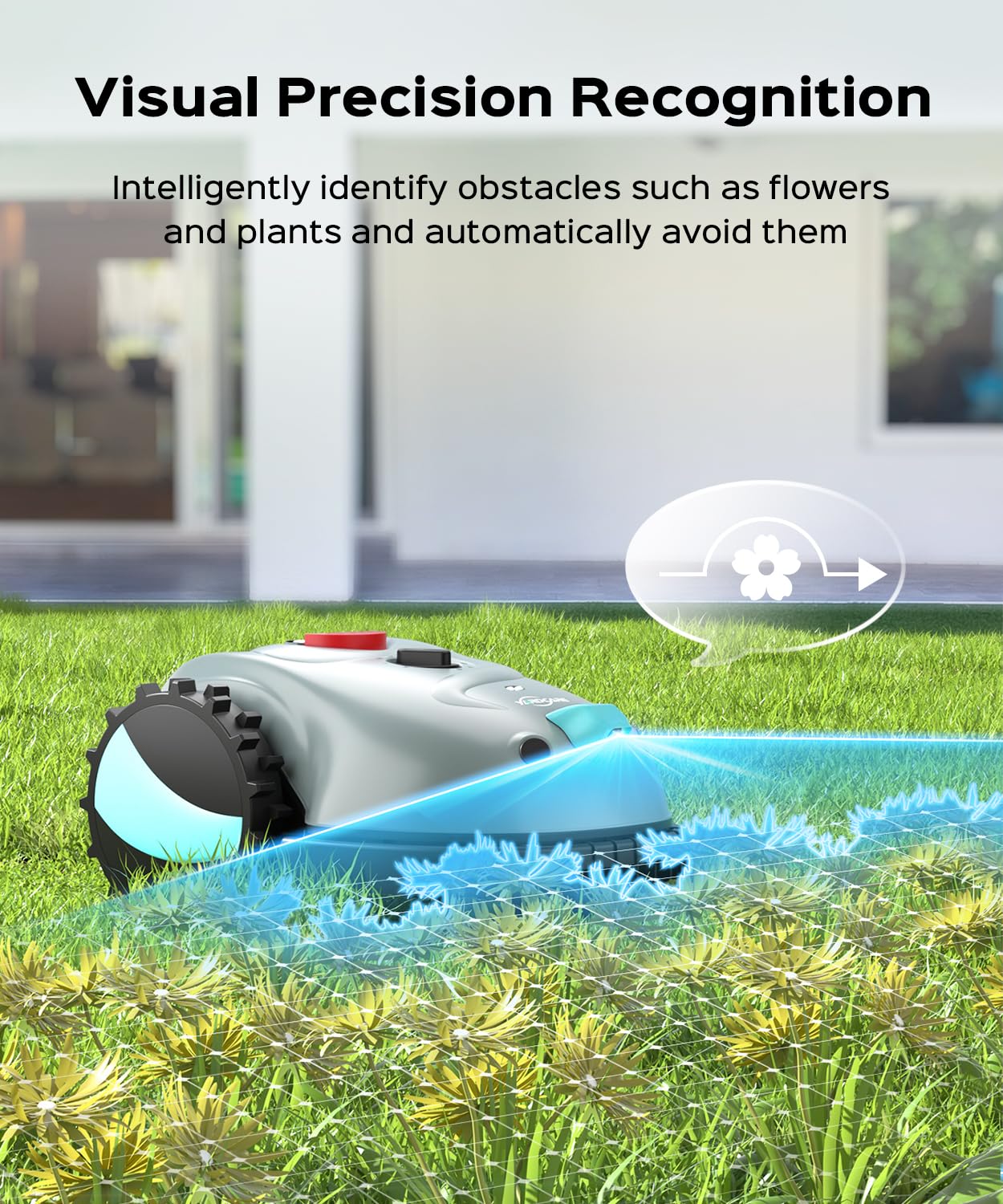 YARDCARE V100 Robotic Lawn Mower – Visual Navigation & Smart Obstacle Avoidance, Adjustable Cutting Height 0.8–2.4 in, Low-Noise Auto Mowing for Small Lawns up to 1,600 sq ft