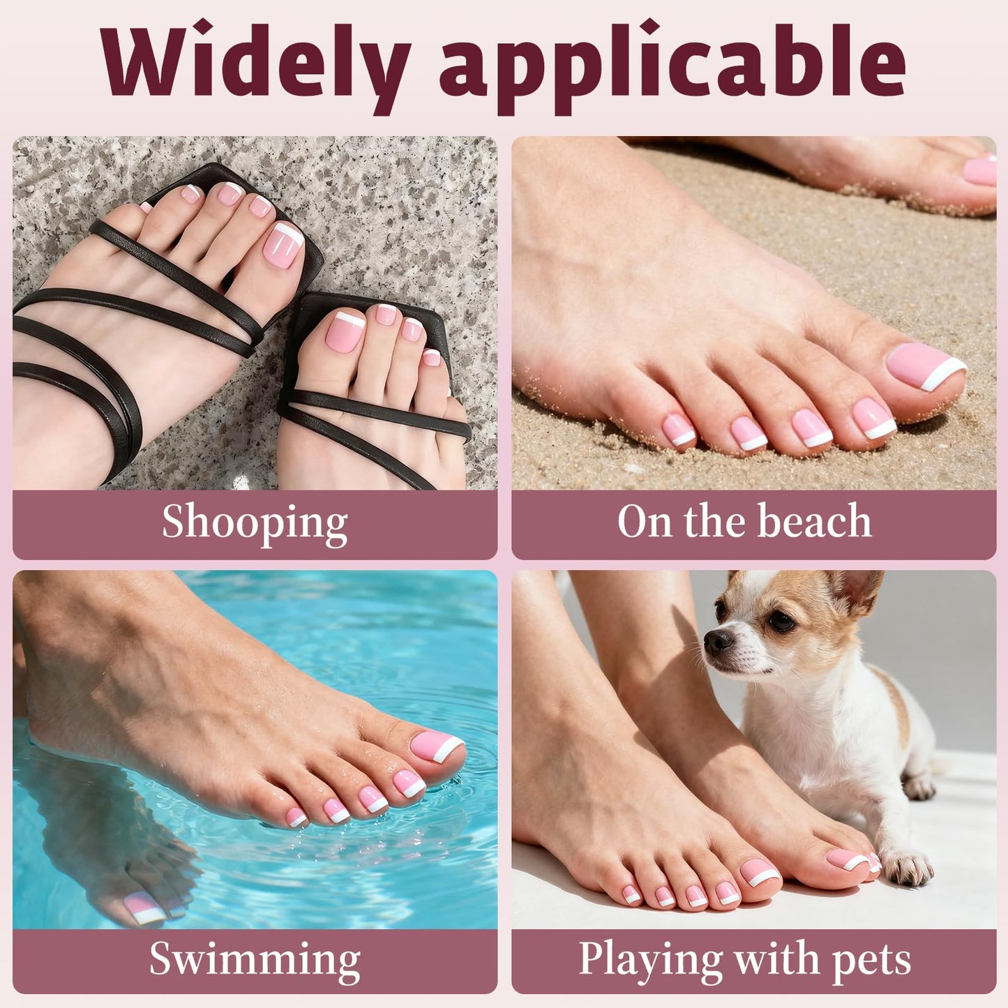 Bellelfin French Press On Toenails For Women with Nail Adhesive Tabs, 150 Pcs White French Tip Toe Nail Press Ons, Short Square Toenail Press On, 15 Sizes Full Cover Acrylic Fake Toe Nails