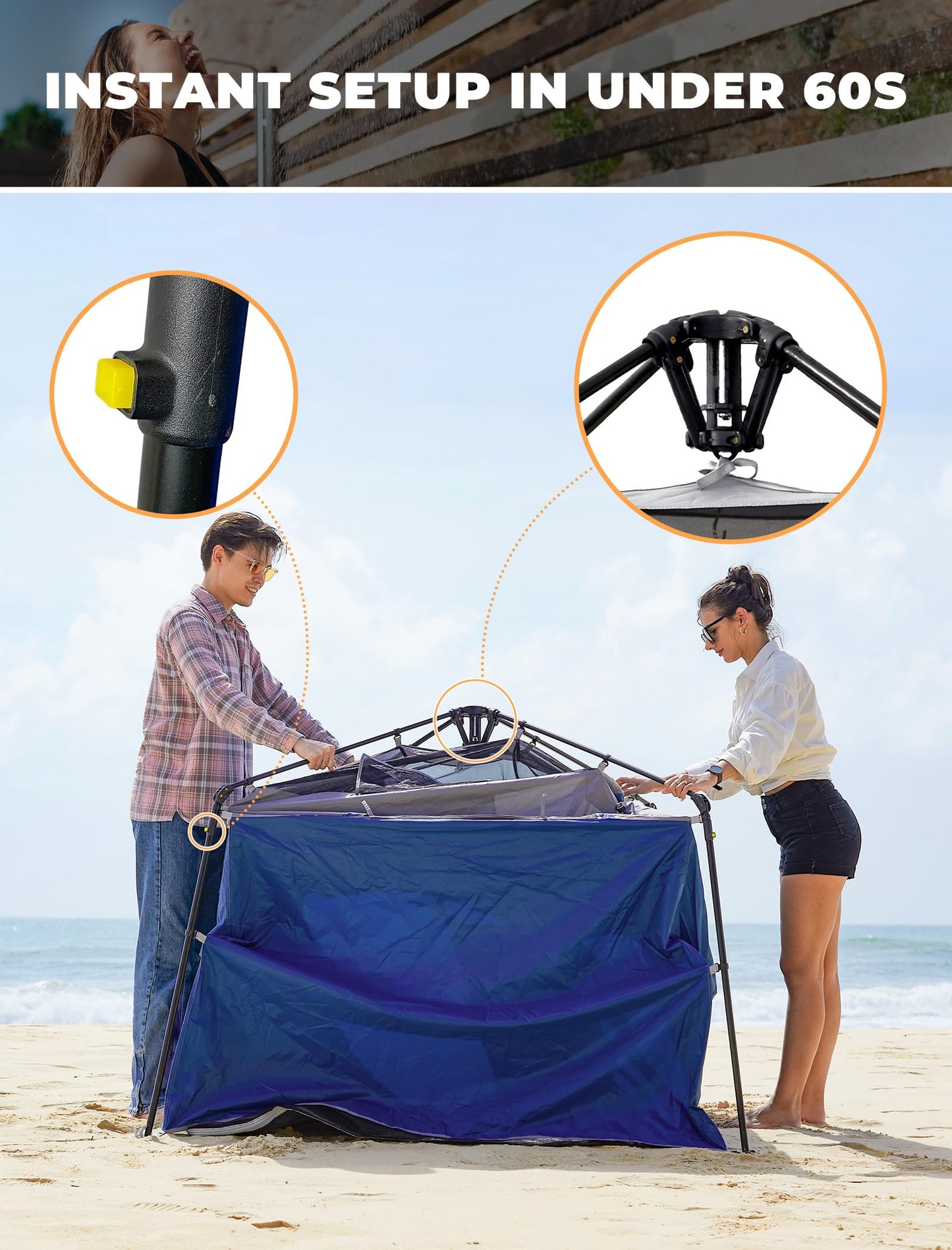 KingCamp Instant Shower Tent, Portable Superior Stable Privacy Shelter, Large Room Outdoor Toilet Tent with Floor for Beach, Camping & Hiking, Setup in Under 60s