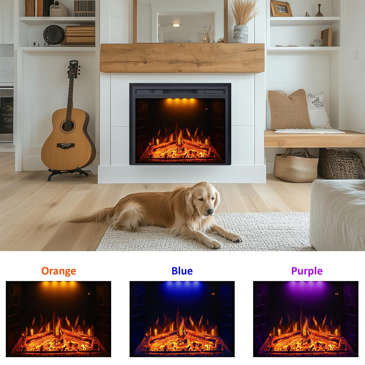Valuxhome Recessed Electric Fireplace, 30 Inches Electric Fireplace Insert, Fireplace Heater with Overheating Protection, Fire Crackling Sound, Remote Control, 750/1500W, Black