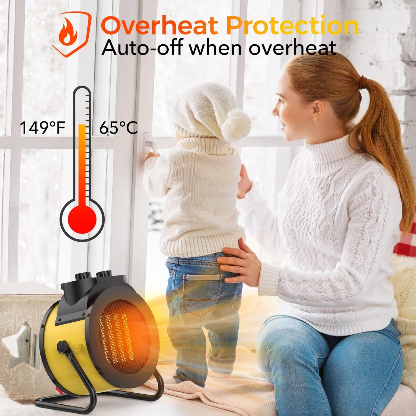 Elevoke Space Heaters for Indoor Use, 1500W PTC Electric Heater with 90°Adjustable Angle, Fast Safety Heat, Small Portable Heater for Office Home (Yellow)
