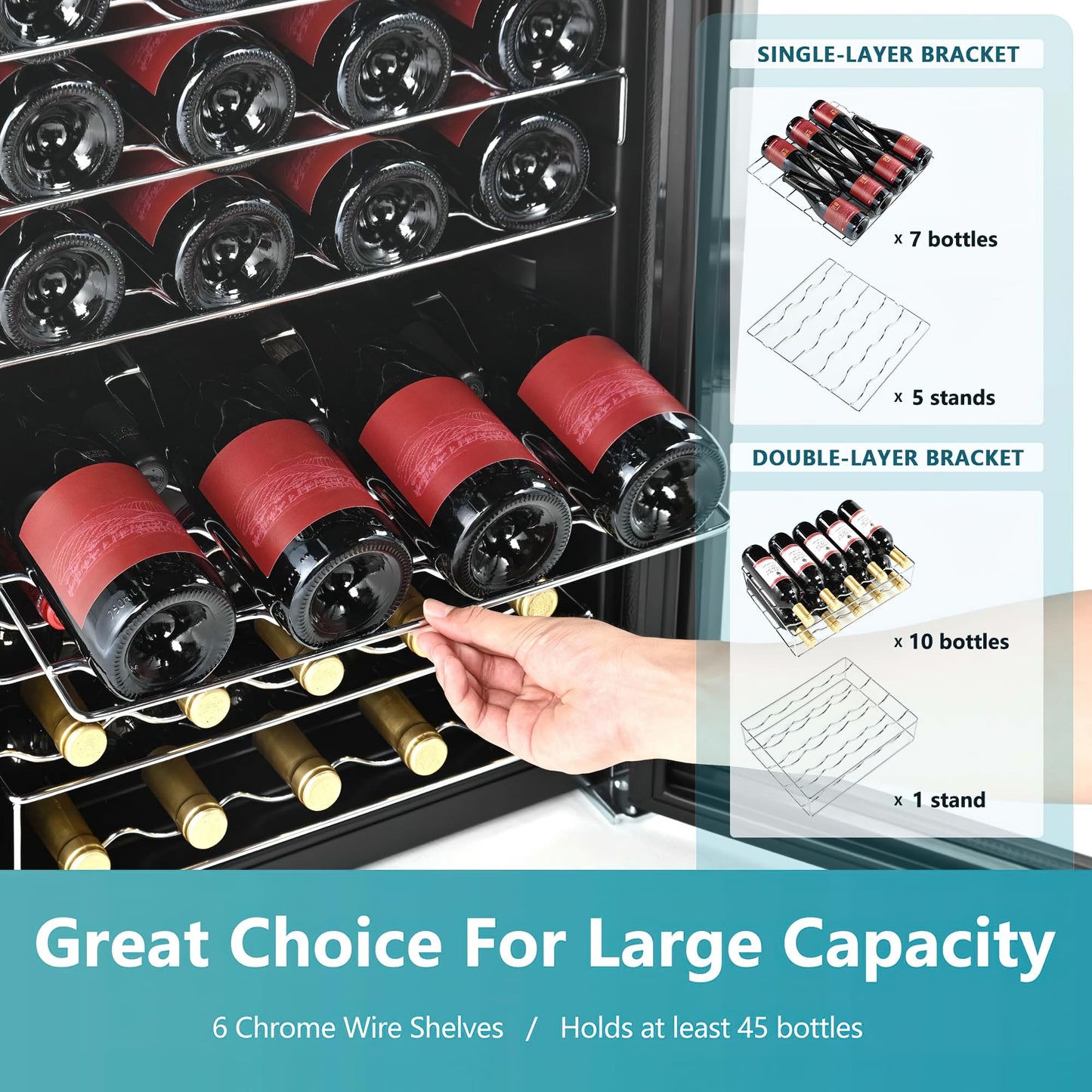 EUHOMY 45 Bottle Wine Cooler Refrigerator, Small Wine Fridge for Red, White and Champagne, 4.5 Cu.ft Mini Fridge with Adjust Temperature, Black