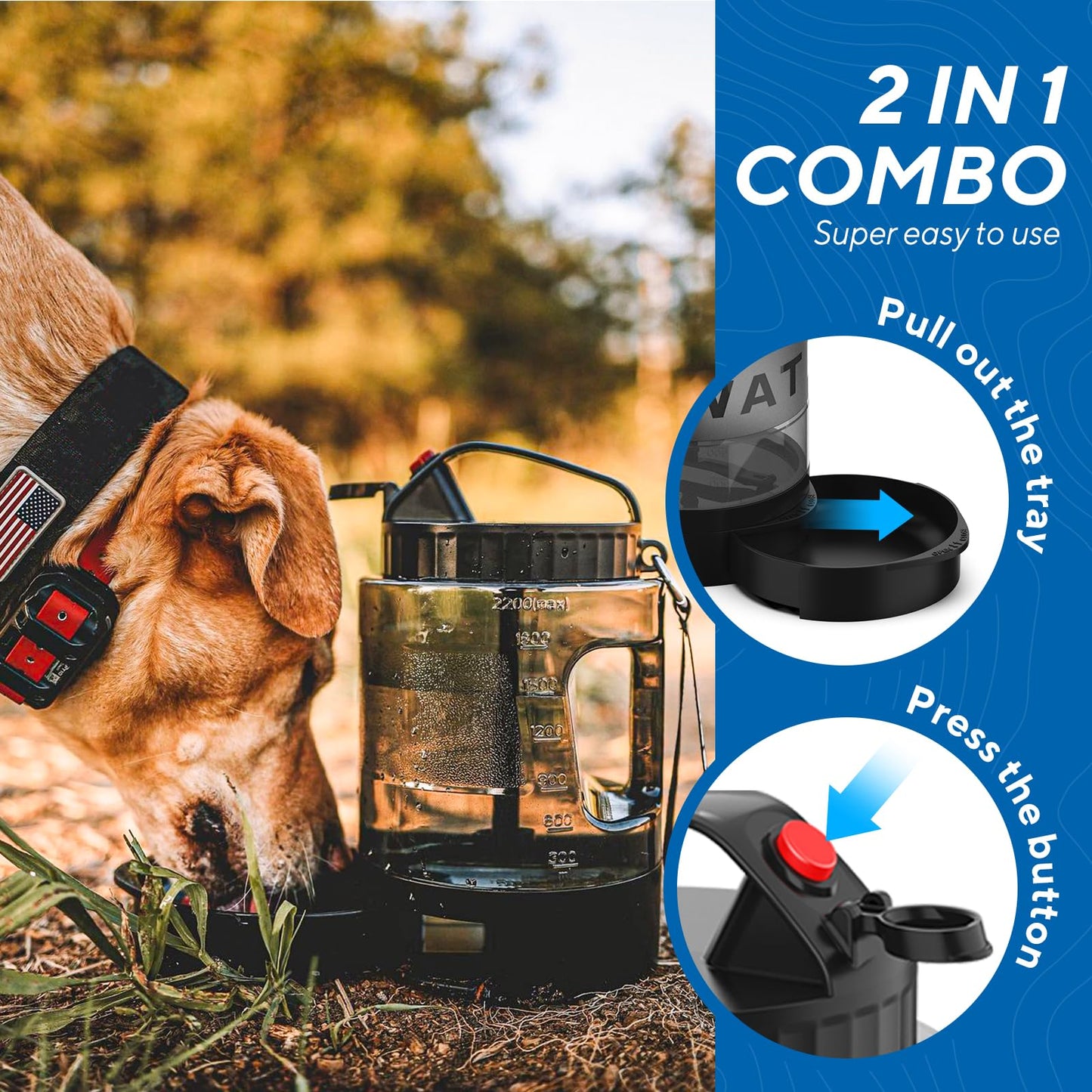 77OZ Large Dog Water Bowl Dispenser with Pull-Out Travel Water Bowls for Dogs + Dog Dryer for Pet Grooming, 3.2HP Adjustable Speed Temp Pet Hair Dryer