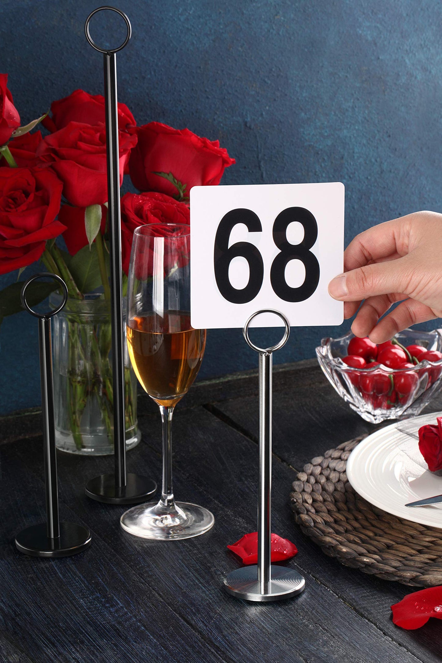 New Star Foodservice Ring-Clip Table Number Holder / Place Card Stand, 15 Inch, Silver, Set of 12