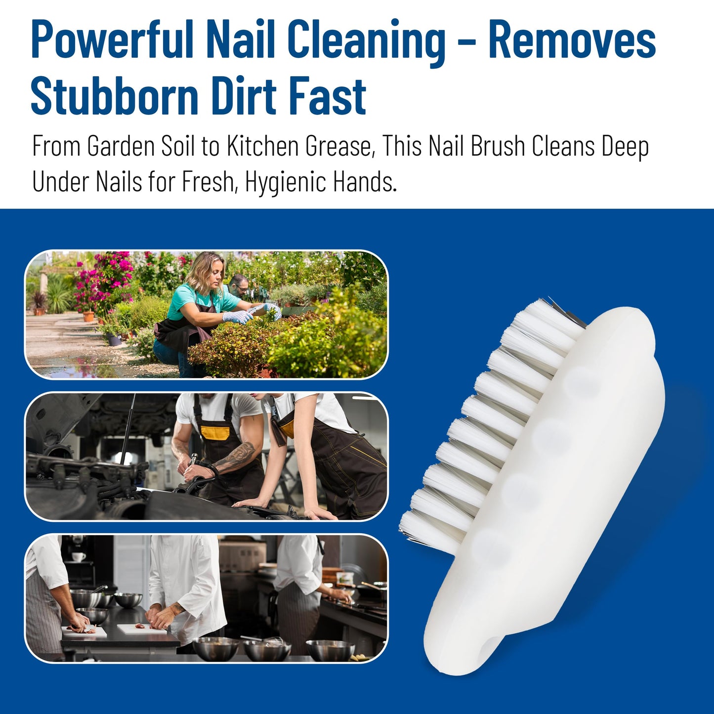 SPARTA 5" Nail Scrub Brush Kit with Firm Polyester Bristles, Polypropylene Handle, Hook and Cord, Bilingual Handwashing Decal, Commercial Use, Plastic, 5 x 2.24 Inches, White (Pack of 6)