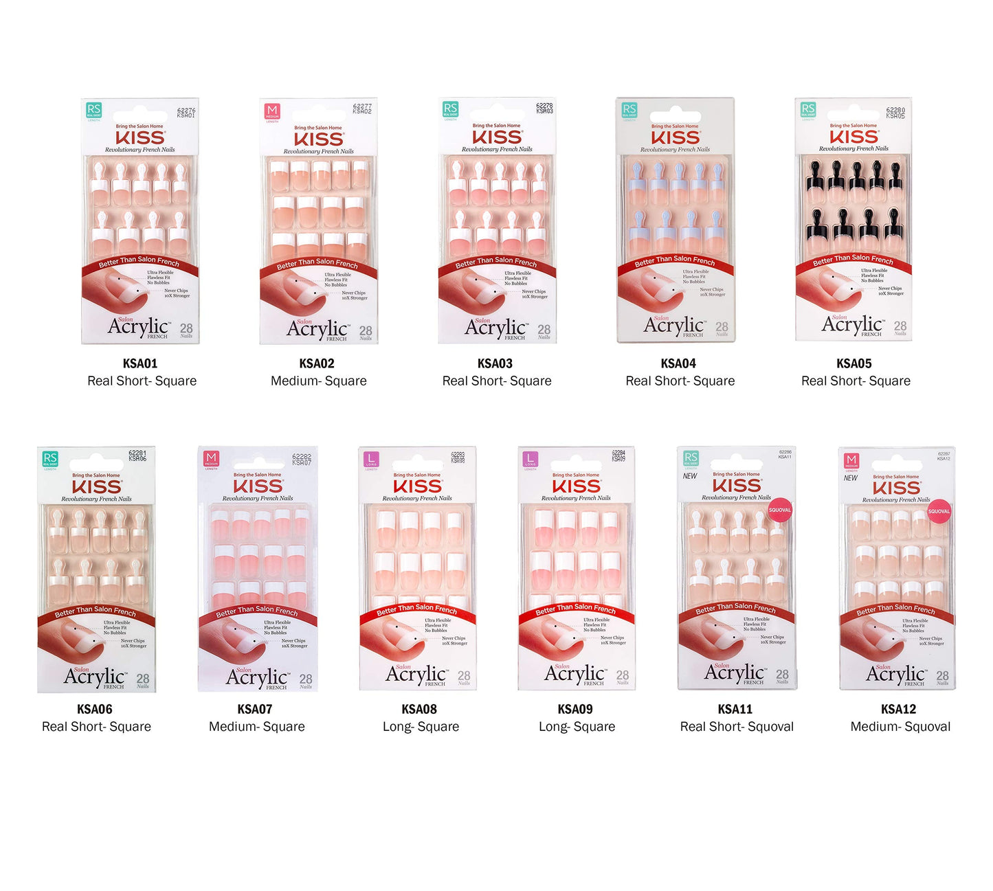 Kiss Salon Acrylic French 28 Count Real Short Length Nude (Pack of 3)