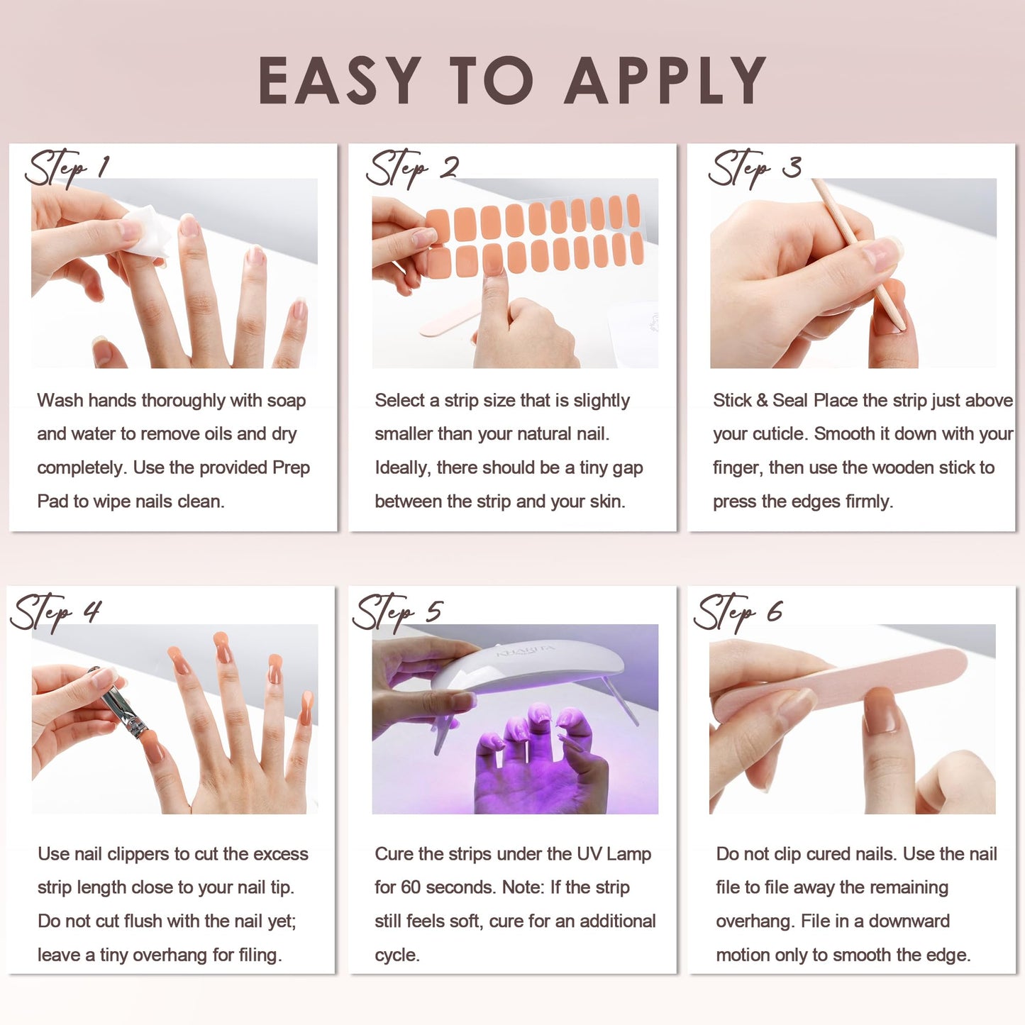 KHARITA Semi Cured Gel Nail Strips – Real Gel Nail Polish UV Wraps | Long Lasting Easy Peel-Off Removal | Hema-Free | 20-Piece Solid Nude Pink Salon Sticker Kit with File & Stick