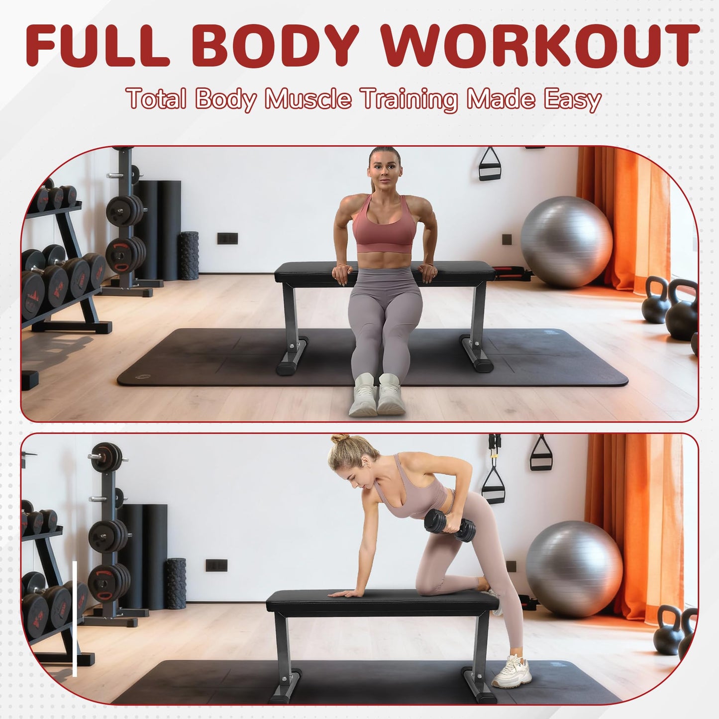 Fitvids Flat Utility Weight Bench for Home Gym Weight Training – Ab Exercises and Flat Exercise – nan – Gray/Black