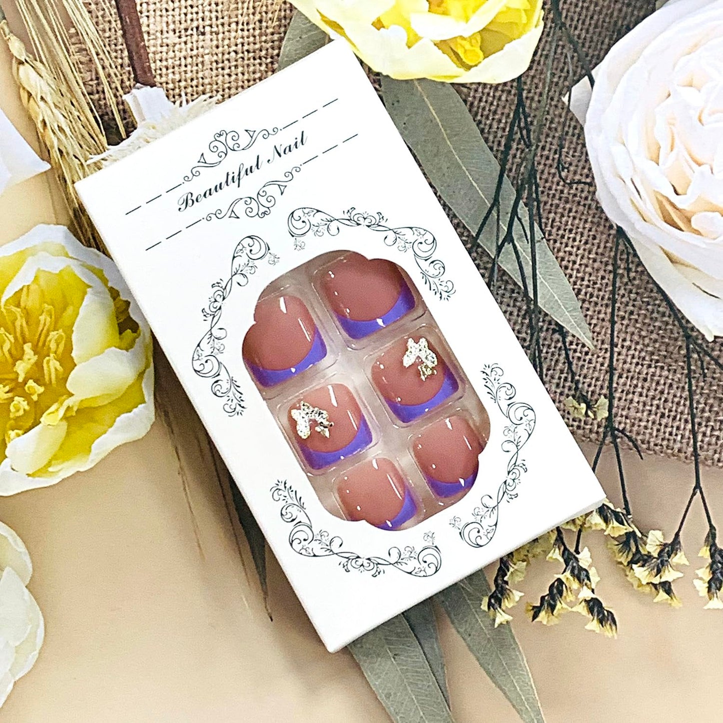 FIEONCIY Press on Toenails with Designs Acrylic Fake Nails for Toe Artificial False Nails with Charms Glue on Toe Nails for Spring Summer Stick on Toenails for Women Girls(JP3347)