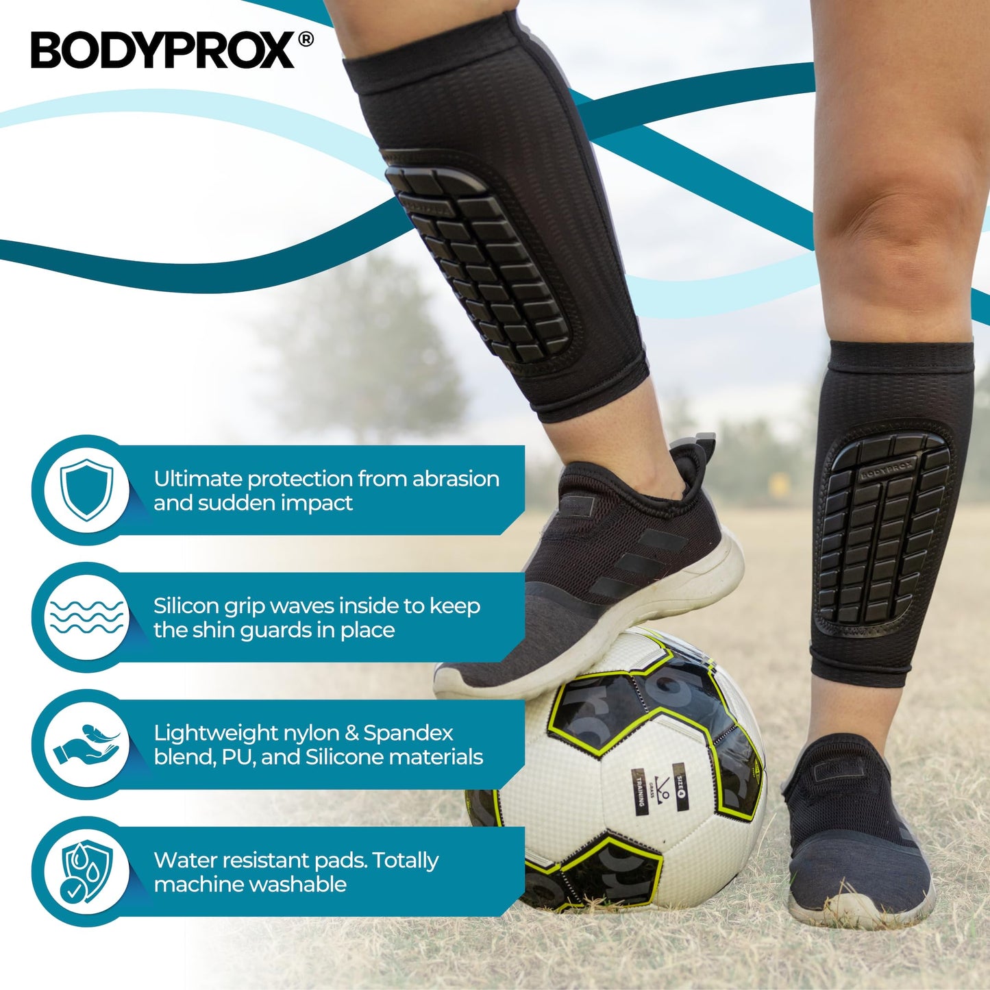 Bodyprox Soccer Shin Guards Sleeves for Men, Women and Youth (Small)