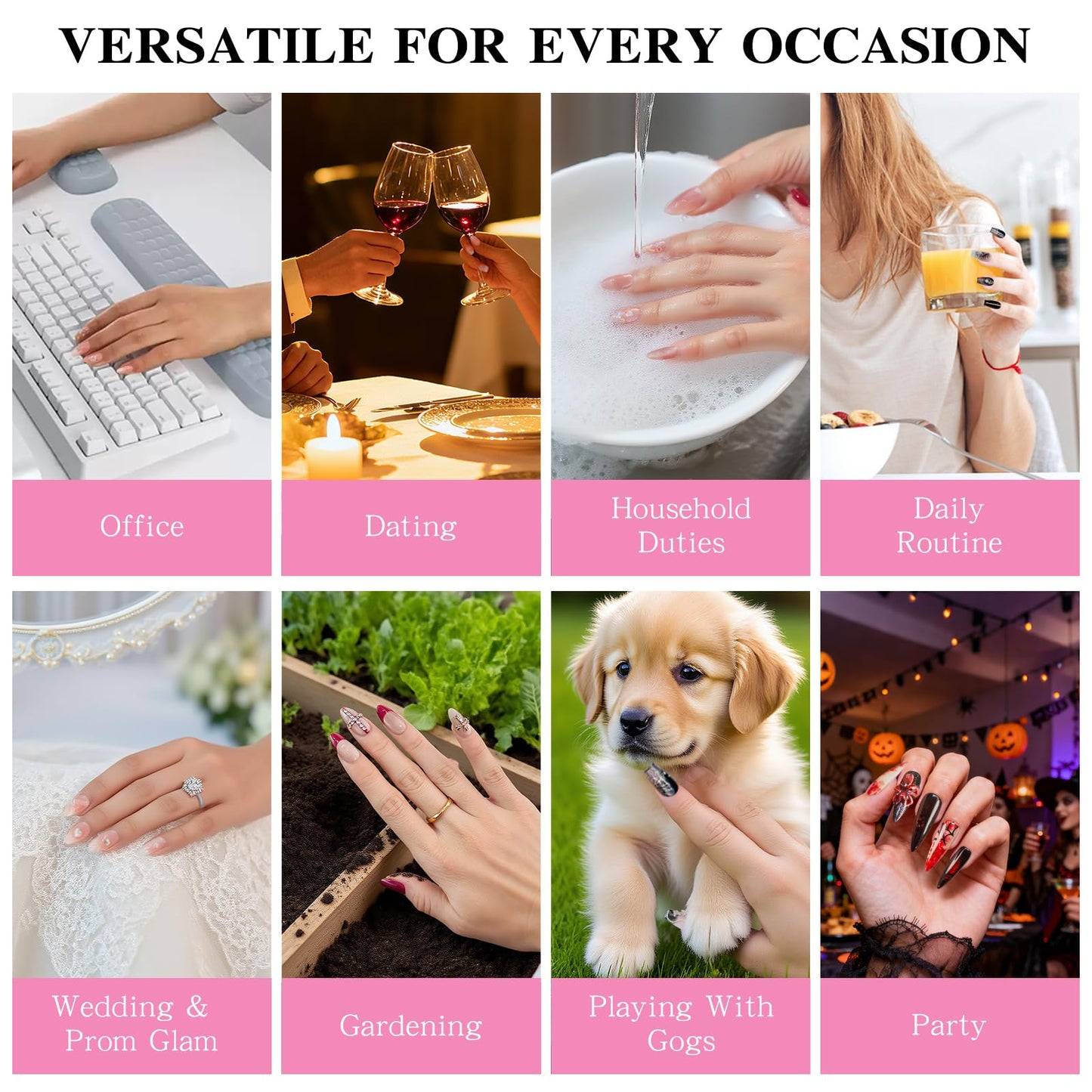 Yacey Handmade Wedding Press on Nails for Bride, Medium Almond Reusable False Nails Press Ons, 3D Sakura French Tip Thick Acrylic Fake Nails, Luxury Glossy Glue on Nails for Women Girls (10 Pcs, M)