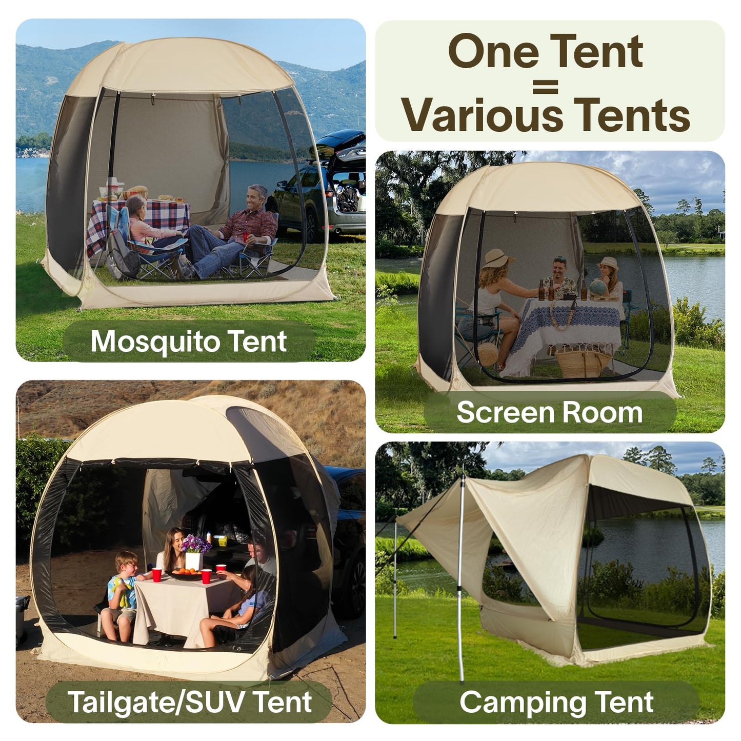 Alvantor® Pop Up Screen House, 4 in 1 Outdoor Camping Tent,7'x7' Screen Room with Mosquito Netting, SUV Tent with Carry Bag, Instant UV Resistant Sun Shelter for Garden, Patio, Backyard