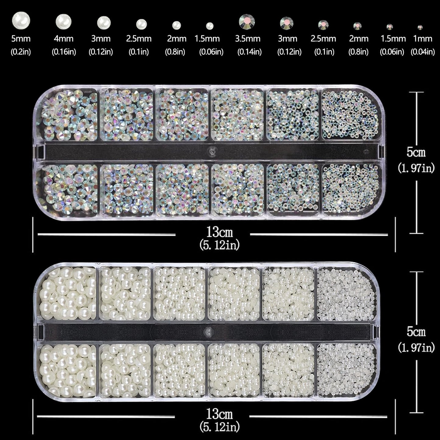 SEMATA Beige Nail Art Pearls Charms Flatback Nail Rhinestones Pearls Mixed Size Nails Gems Transparent AB Nails Rhinestones Art Accessories Decoration Design for Women