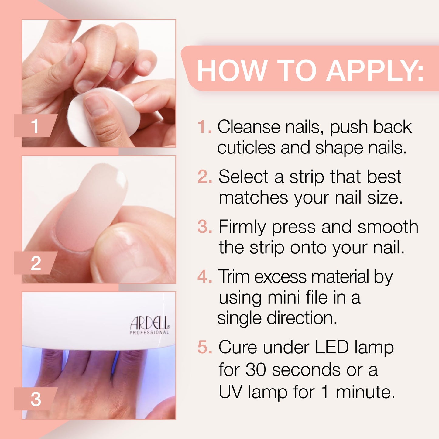Ardell Nail Addict Gel Nail Starter Kit with Led Uv Light - First Kiss, Semi-Cured Gel Nails Strips, File & Prep Pad for Easy At-Home Diy Manicure, Pack of 1