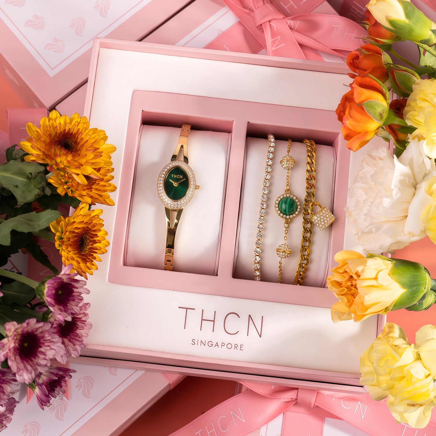 THCN Women's Gold Watch & Bracelets Set, Ladies Dainty Watches Jewelry for Women with Crystal Bezel & Adjustable Bracelets, Luxury Jewelry Gift Set (Gold, Set of 3)
