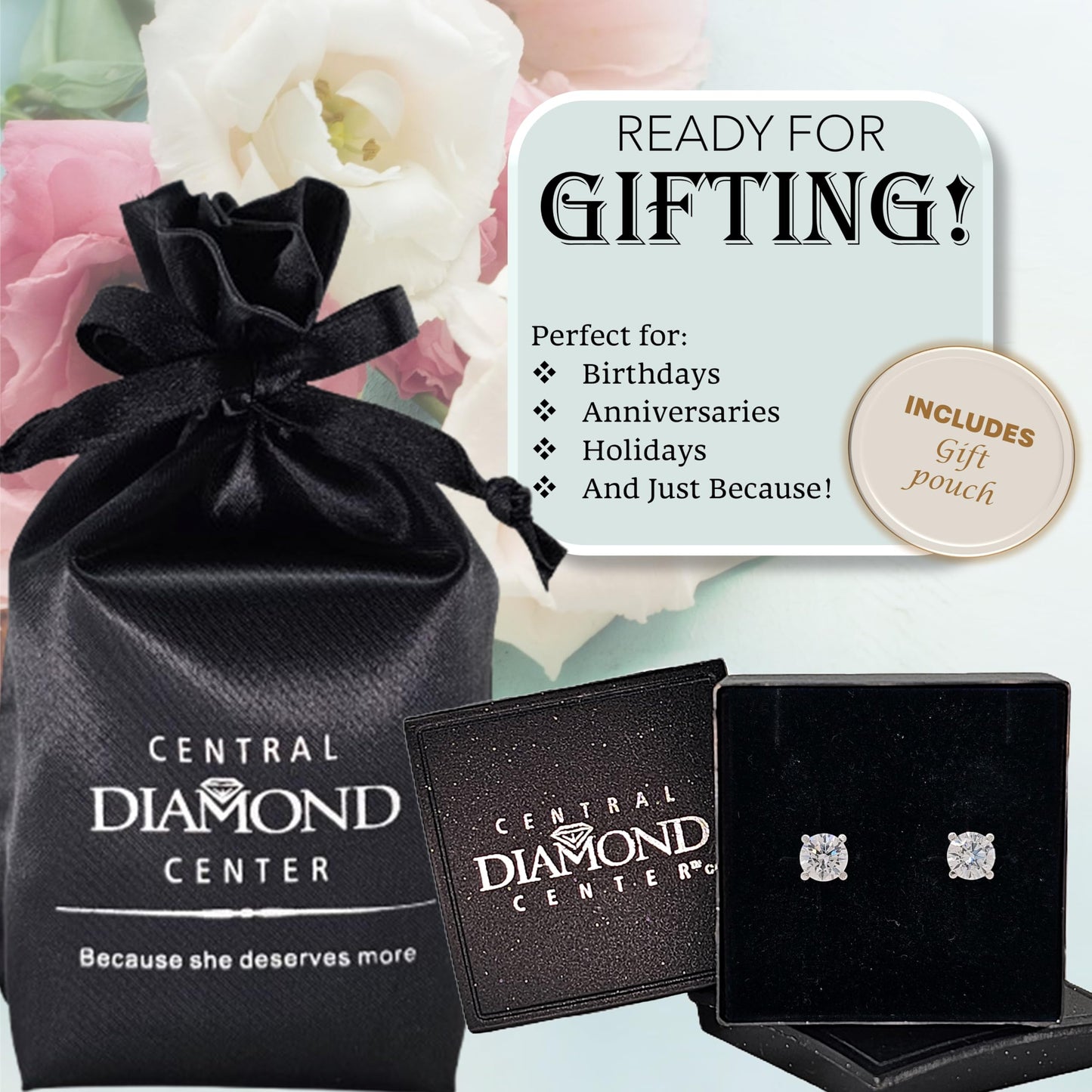 Central Diamond Center Round Simulated Diamond Stud Earrings Hypoallergenic Metal & Sterling Silver CZ - 5.50mm (1.50cttw) Platinum