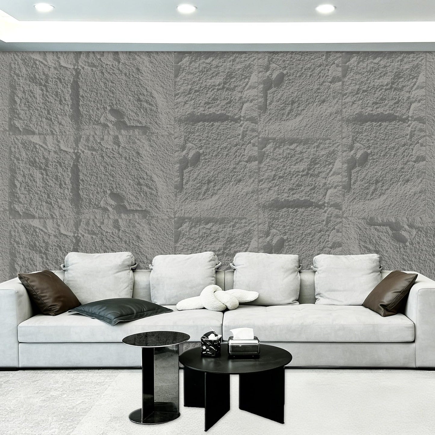 3D Faux Stone Wall Panels, 1.18" wall Panels for Interior wall Decor, 4 PCS PU Wainscoting Panel, Cement Texture, Thicker Accent, for Living Room, Office, 47.2" x 23.6" (Light Gray)