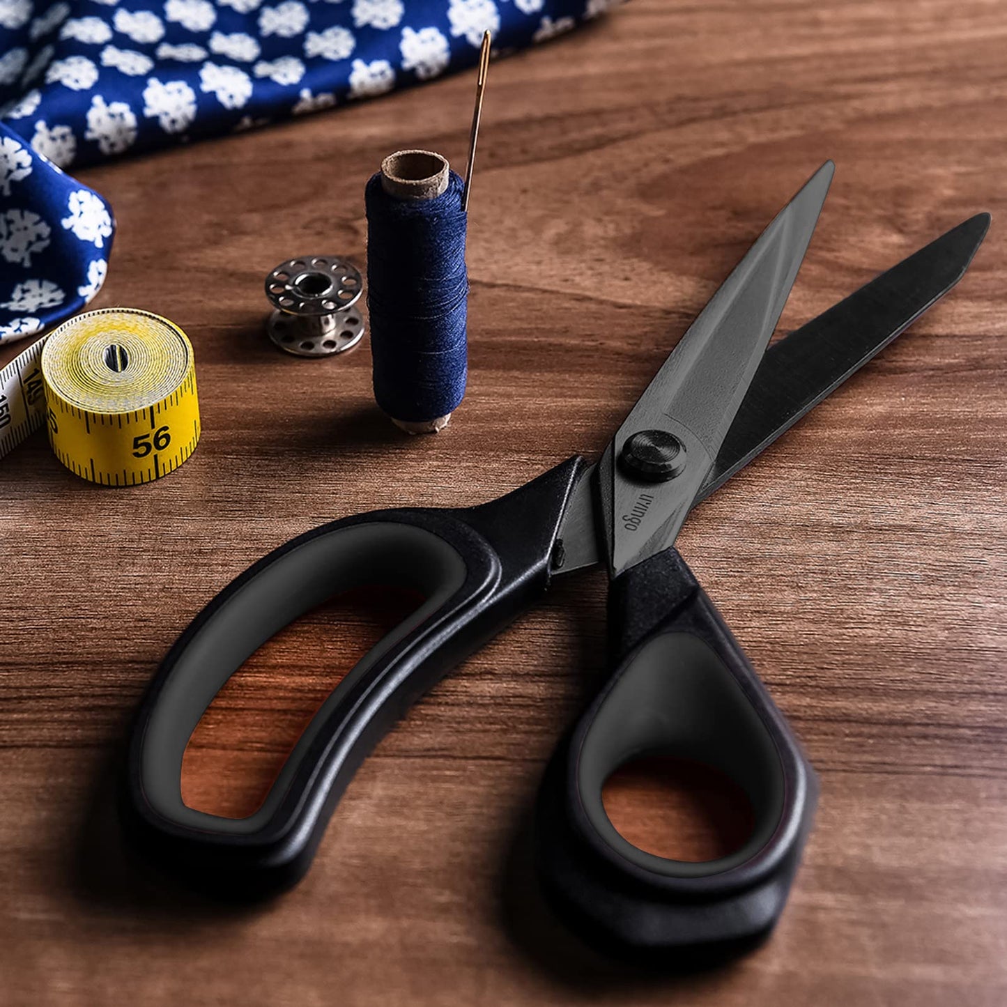 LIVINGO 2 Pack Sewing Fabric Scissors: Titanium Coated Forged Sharp Heavy Duty Shears All Purpose for Tailor Dressmaking Crafting Cutting Clothes Leather, 8.5" & 9.5", Black