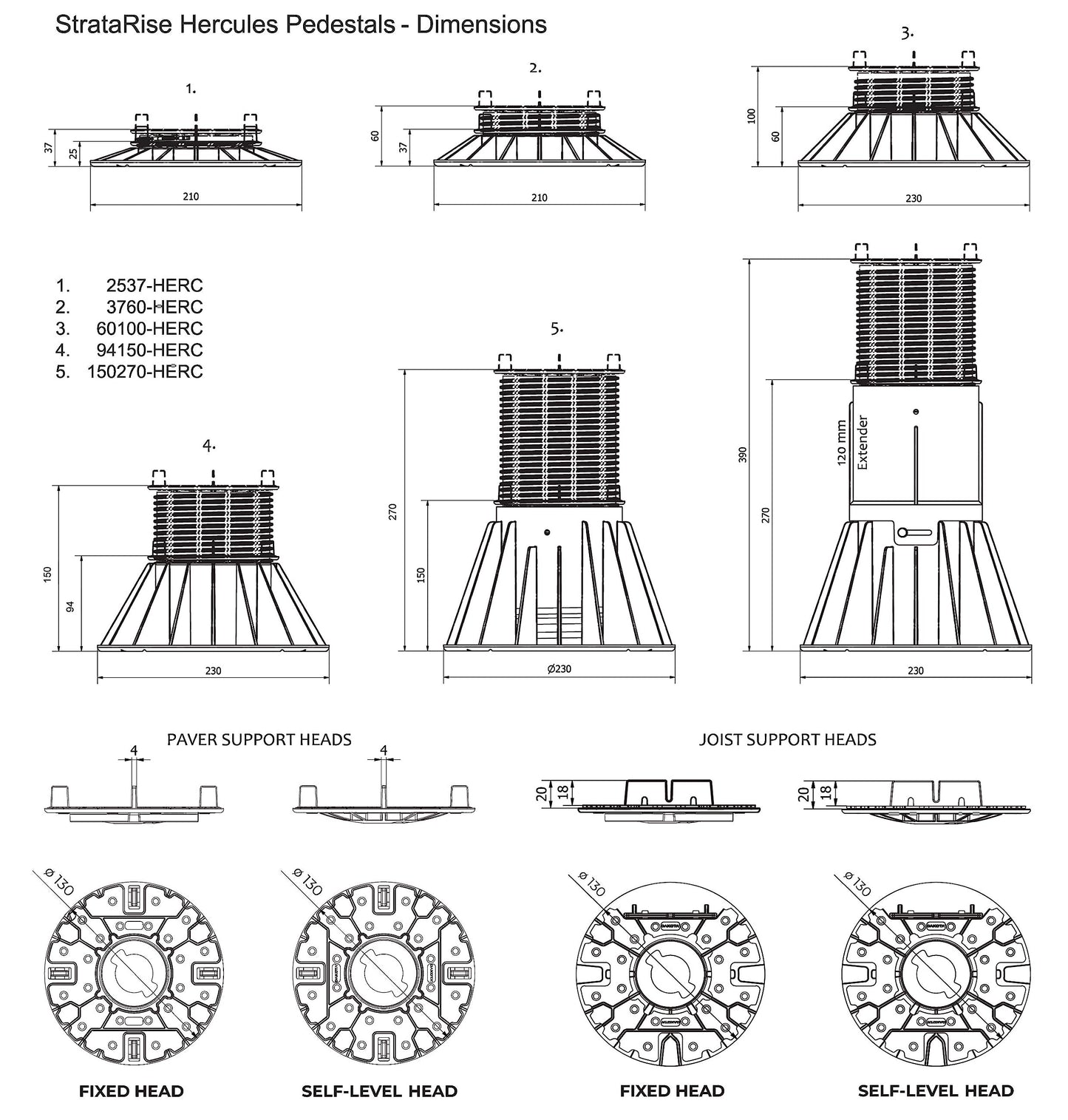 StrataRise Hercules 3000 Fixed Head Joist Pedestals > 60-100mm - 25 Pack