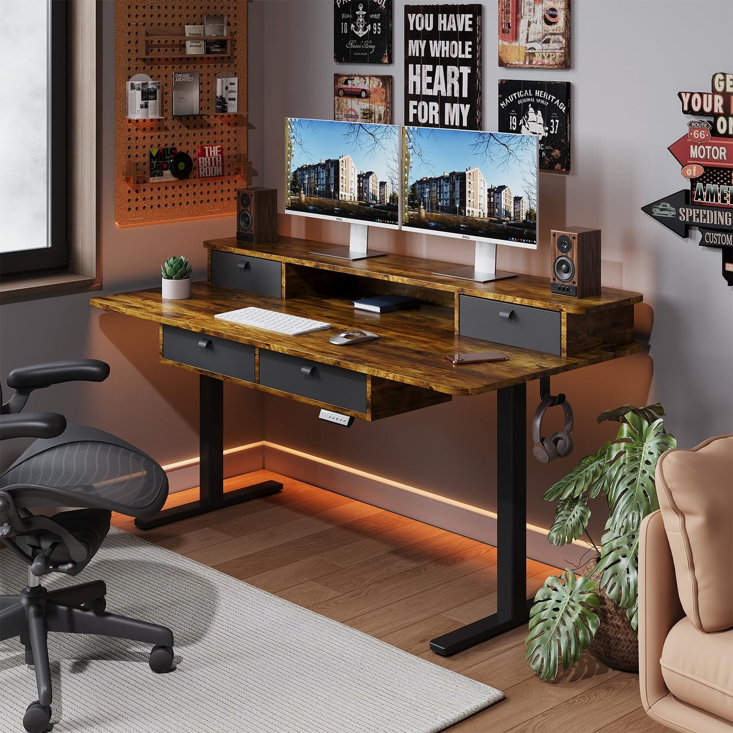 Gamork Dual Motor Electric Standing Desk Frame,Adjustable height and length,The maximum size it can accommodate is 63*28 inches for the tabletop,3 Preset Heights,Rated for 264 pounds of weight.Black