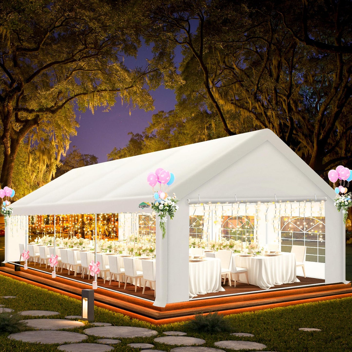 COBIZI 20x30 Outdoor Heavy Duty Party Tent Wedding Canopy with Removable Sidewalls & Storage Bags, Carpas para Fiestas Large Commercial Event Shelter for Patio, Garden UV50+ Waterproof White