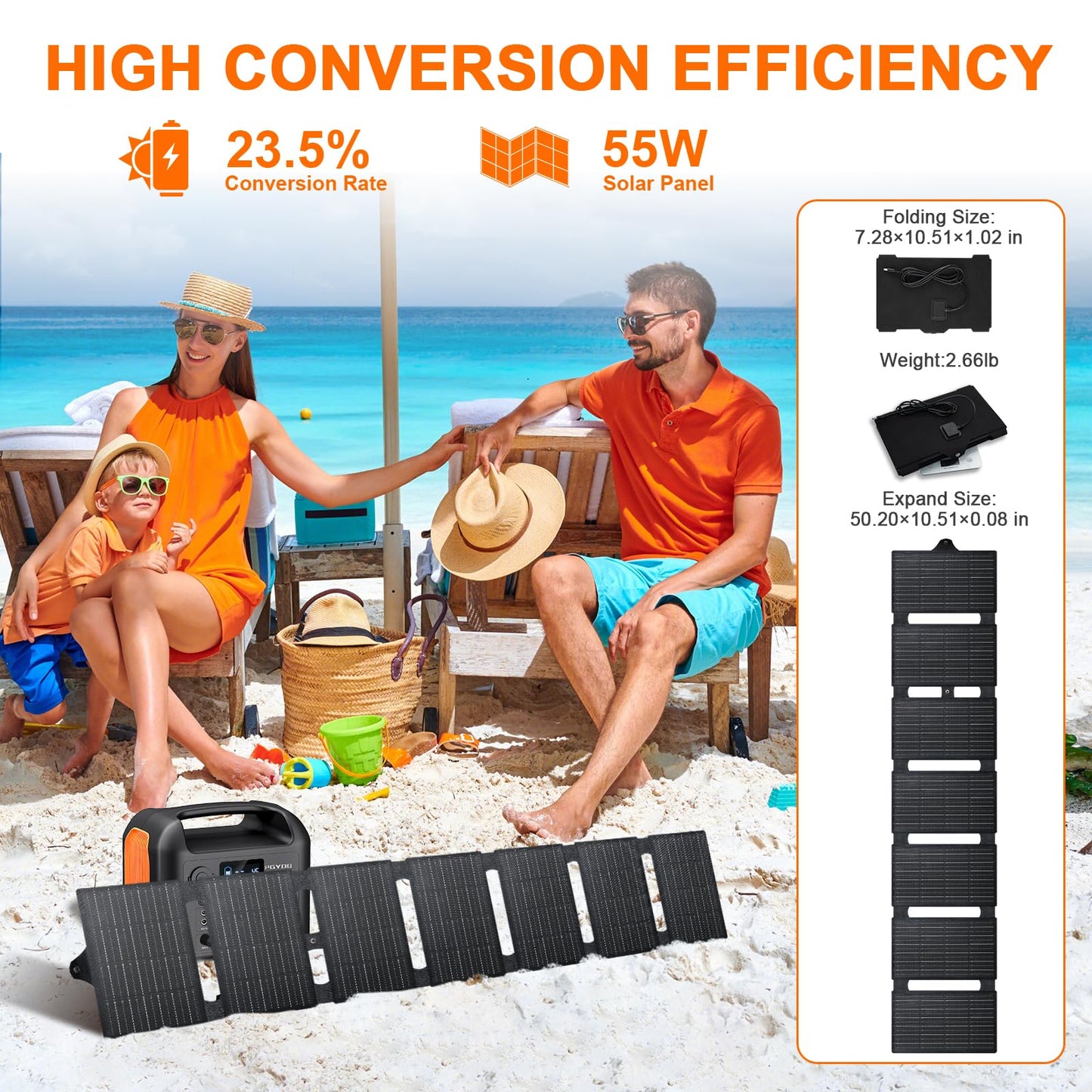 PGYOB Portable Power Station with 55W Solar Panel, 299Wh LiFePO4 Backup Battery 300W Pure Sine Wave AC (600W Peak) Car Outlets PD 60W QC3.0 Solar Generator Power Bank for Camping, Emergency, CPAP