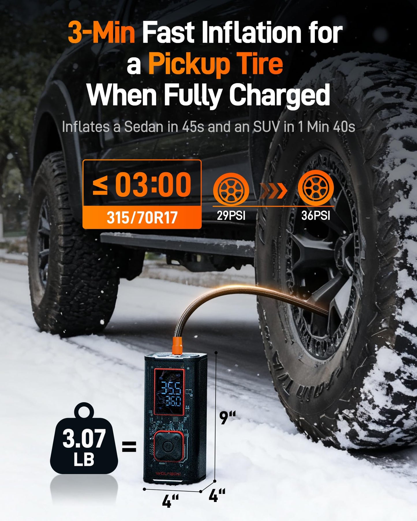WOLFBOX 45L/min Heavy Duty Tire Inflator & 2000A Jump Starter