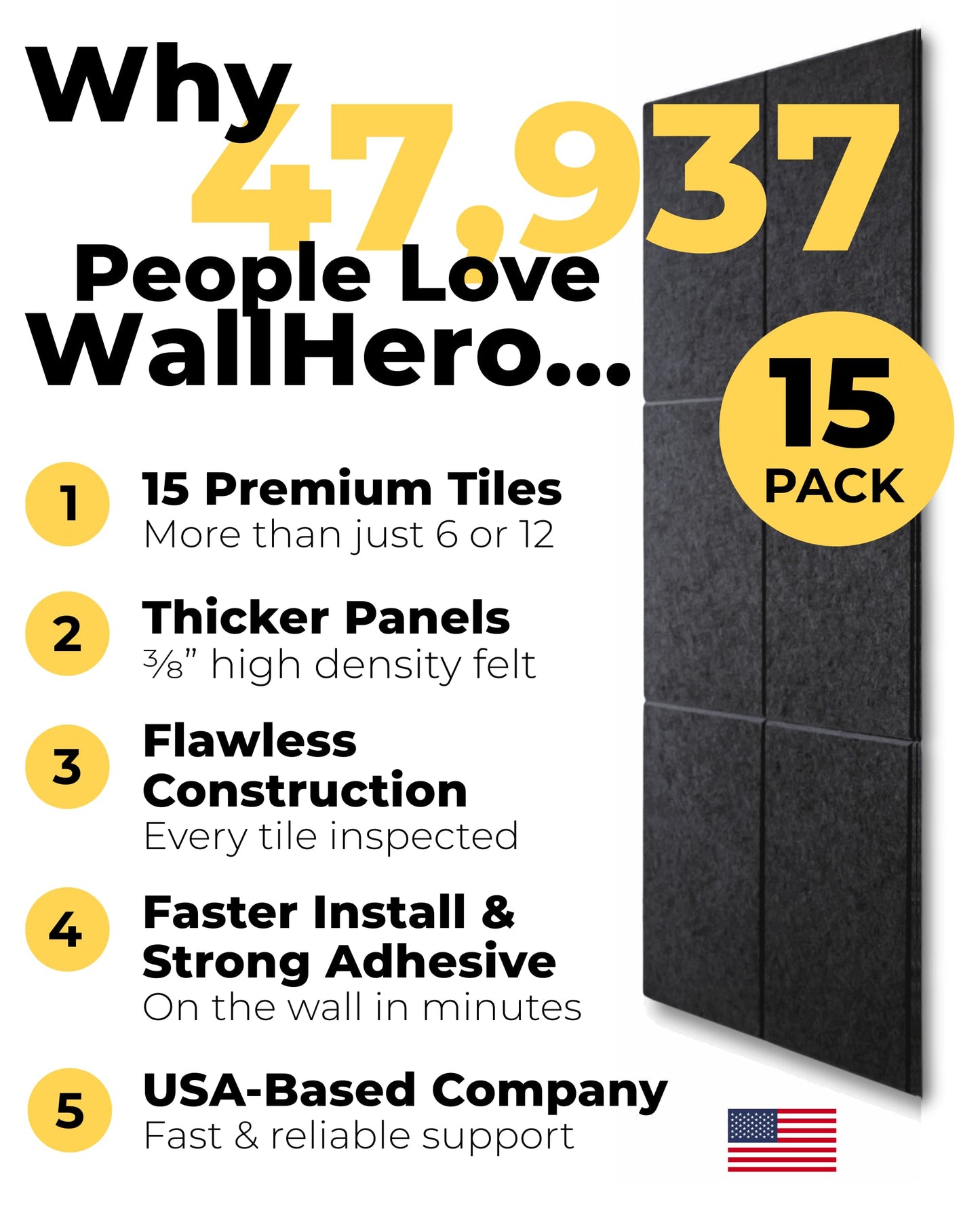 WALLHERO Cork Boards for Office, Dart Board Wall Protector, 59"x36" | 15 Pack | Black Bulletin Board, Cork Board, Cork Board Squares, Homasote Board, Bulletin Board Tiles (Gray Black)