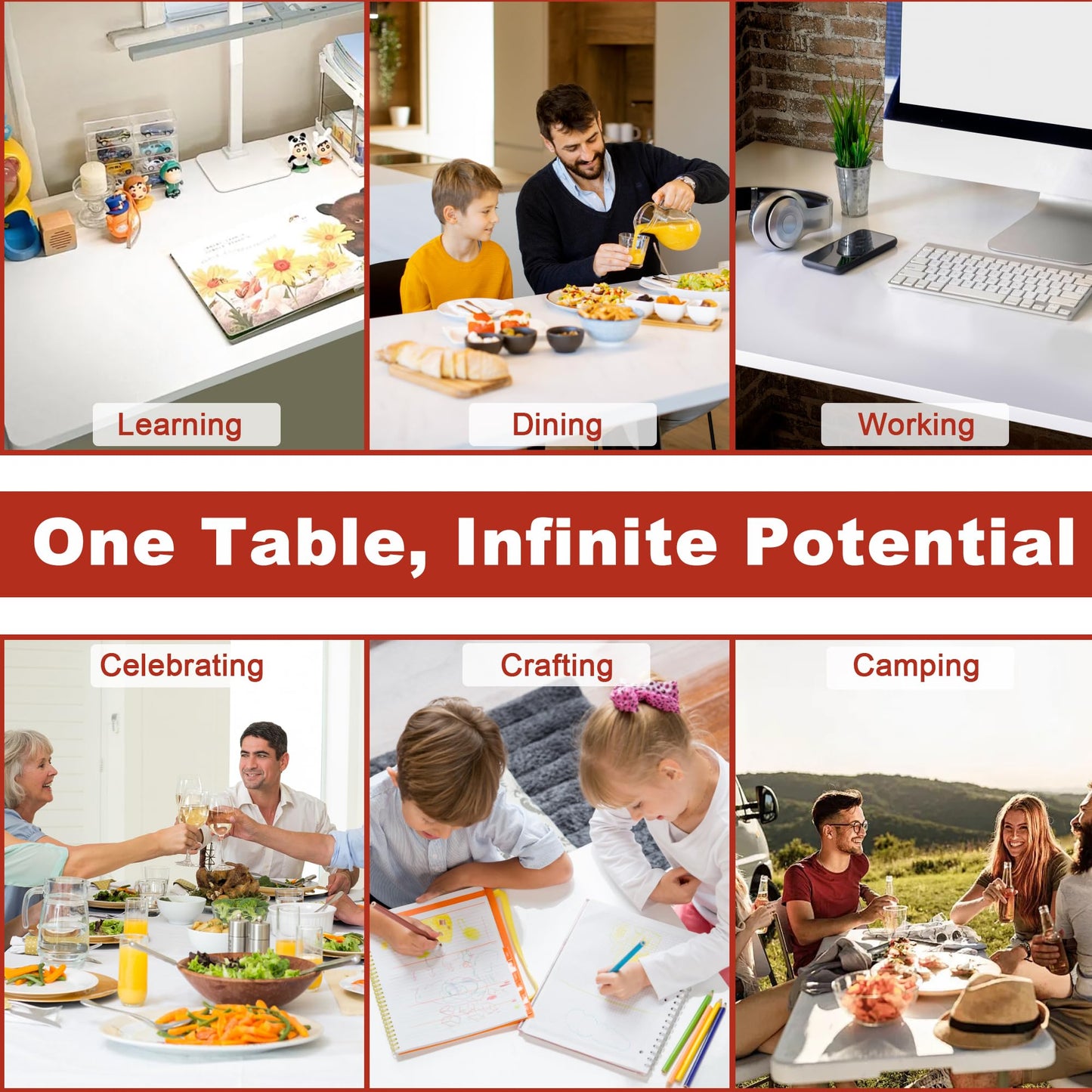 Elevon 6FT Folding Tables โ Heavy Duty Portable Foldable Table with Built-in Handle, 300 lb Capacity โ Ideal for Events, Parties, Crafts, Camping & Dining (10-Pack)