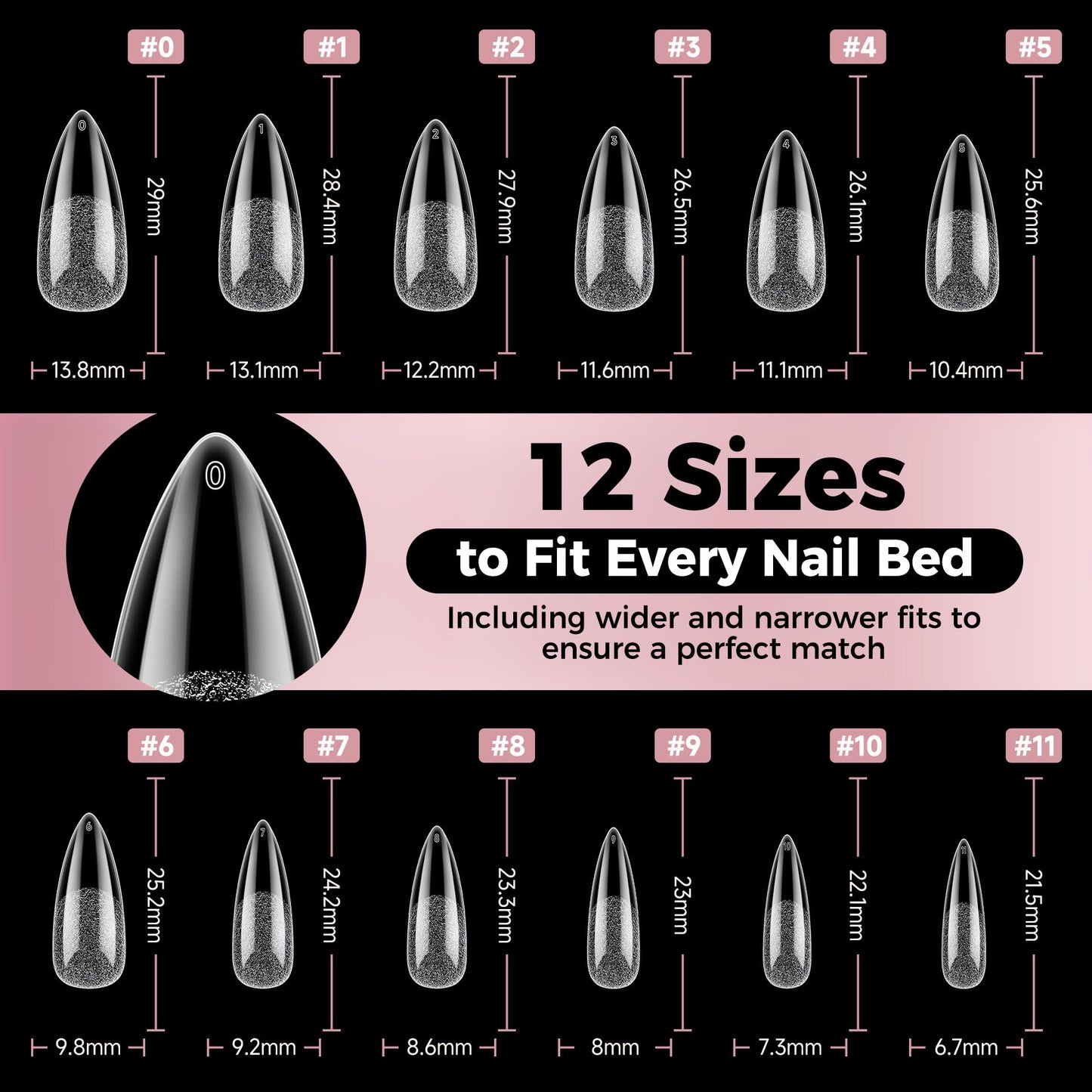 Luckyfairy Medium Stiletto Nail Tips: 240 Pcs Full Cover Almond Shape False Nail Acrylic Soft Gel Nails Tips Clear Stiletto Press on Tips Pre-buffed for Nail Art Extension Salon Home DIY 12 Sizes