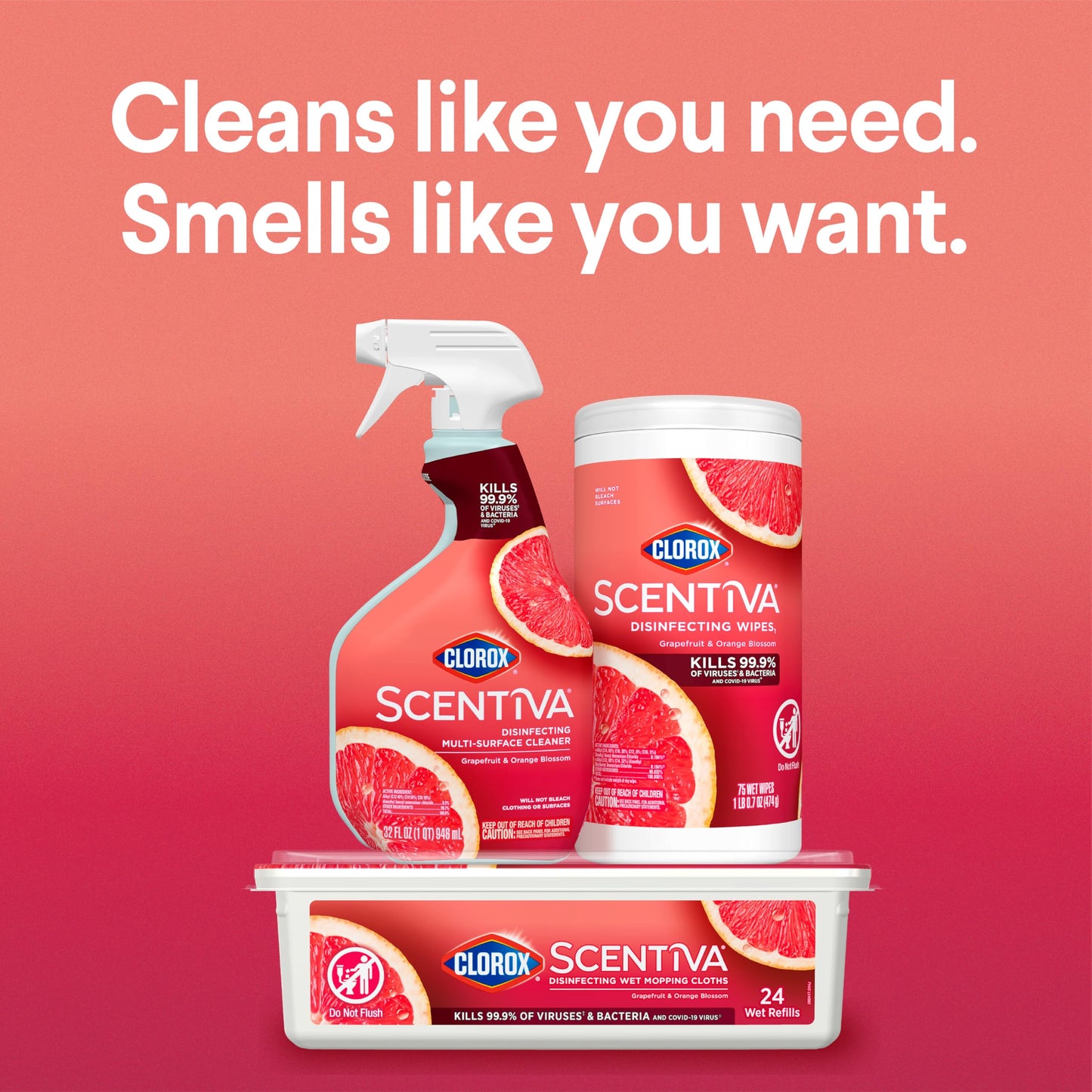 Clorox Scentiva Disinfecting Wipes, Grapefruit and Orange Blossom, 75 Count Each (Pack May vary) (Pack of 3)