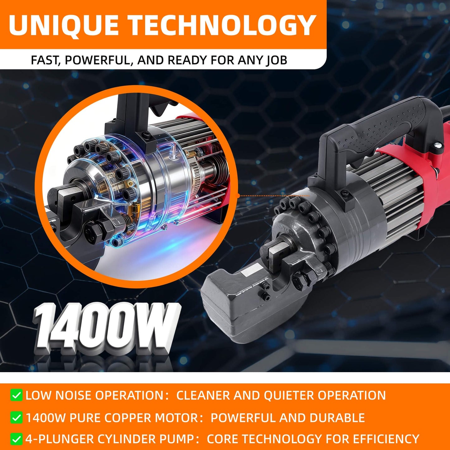 NAYAMOL RC-22 1400W Electric Hydraulic Rebar Cutter, Cuts 3/16"(5mm)–7/8"(22mm) #7 Rebar, Fast 2–3s Cutting Speed, 110V Portable Rebar Cutting Machine with Pure Copper Motor and Toolbox