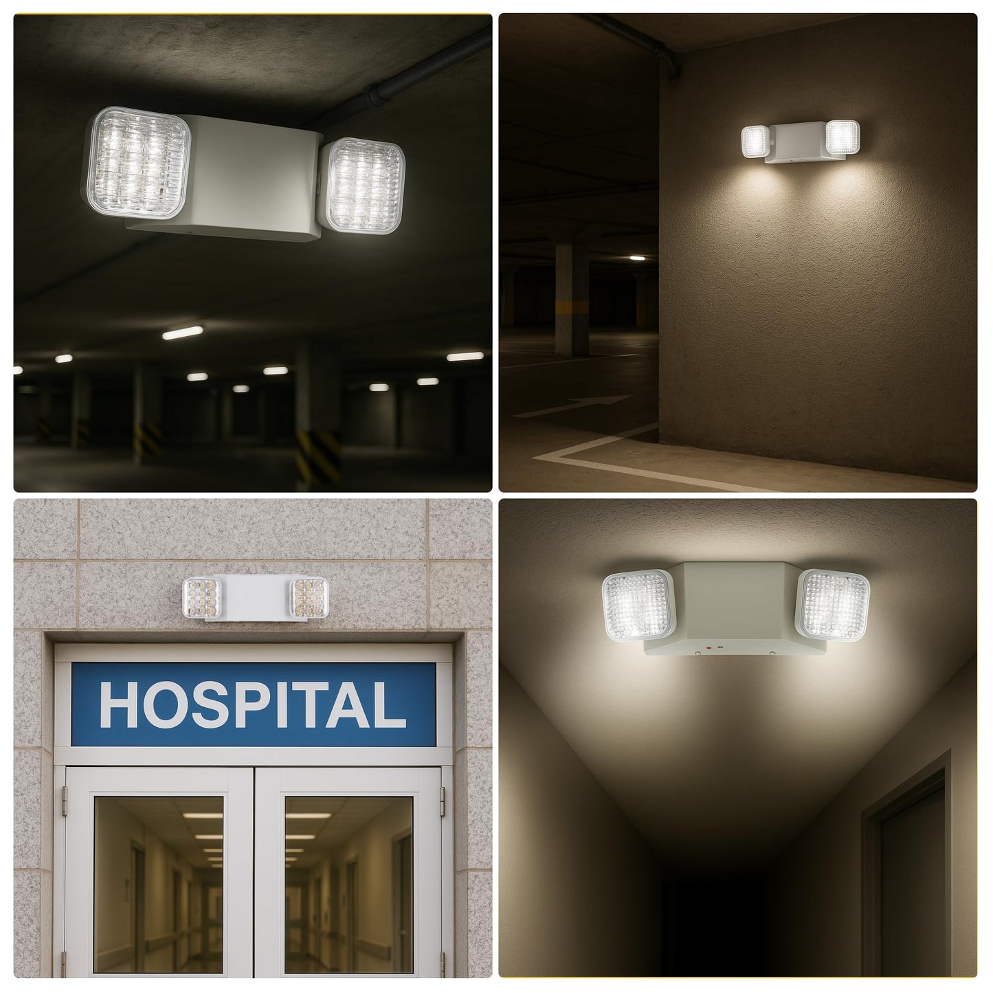 GRUENLICH LED Commercial Emergency Light with Dual Head and Backup Battery, US Standard, AC 120-277V, Hardwired Emergency Light Fixtures for Business Office Power Outages, 12-Pack
