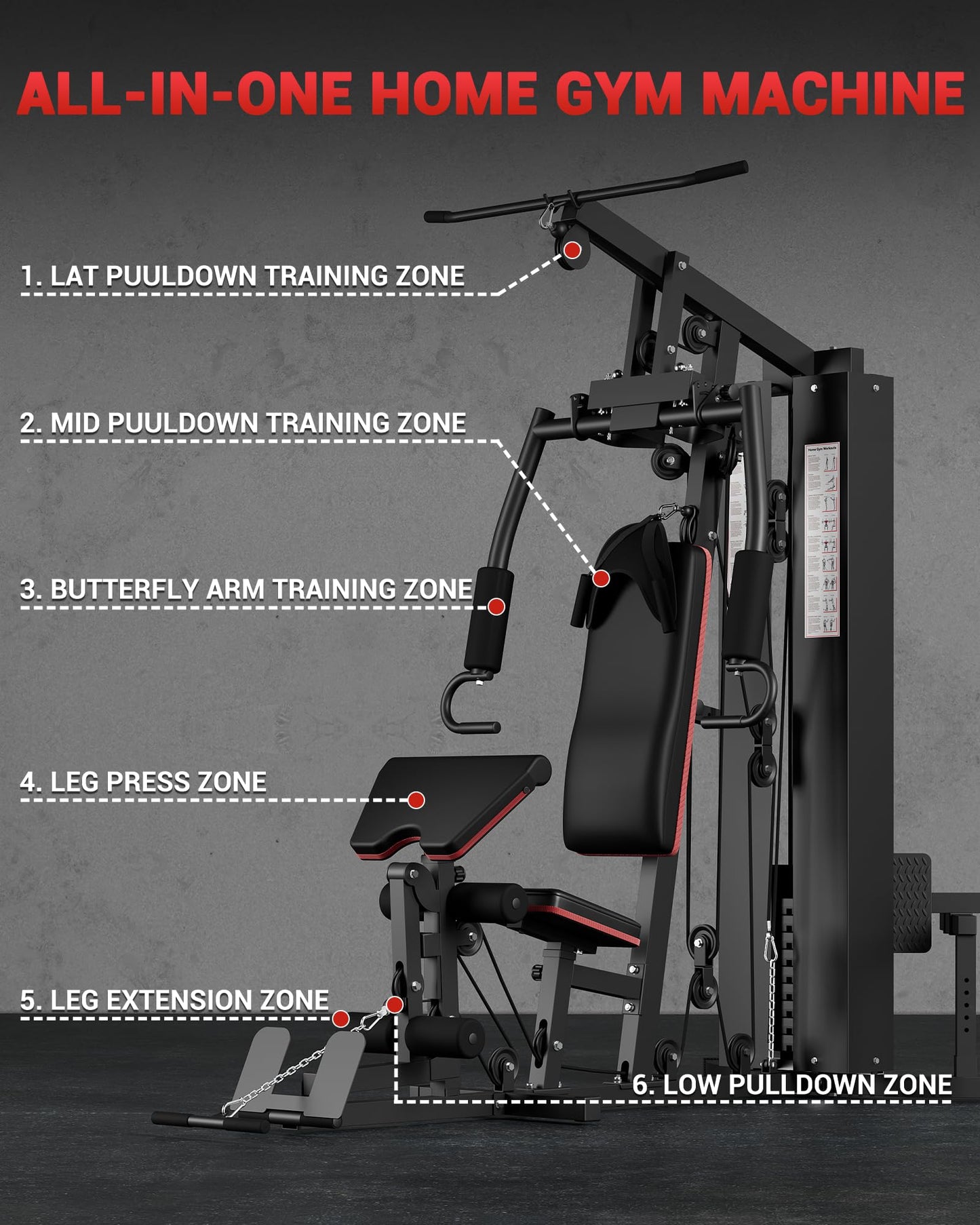 GarveeLife Home Gym Equipment Machine, Full Body Workout Machine with 150 LBS Weight Stack, Multifunctional All in One Exercise Station with Preacher Curl Pad, Leg Developer for Strength Training