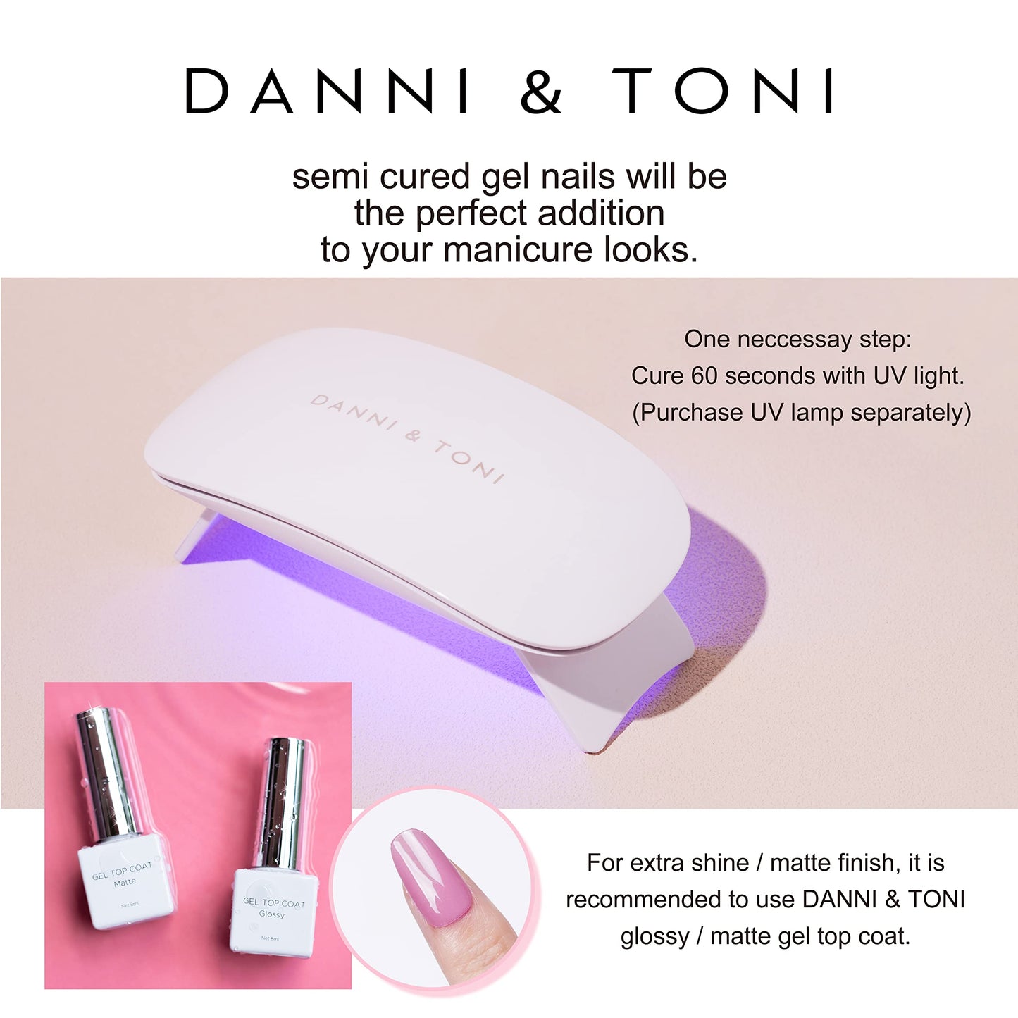 DANNI & TONI Semi Cured Gel Nail Strips Flowers (Petals of Glass) Pink Cat Eye Gel Nail Stickers 28 Stickers Gift for Woman Girls