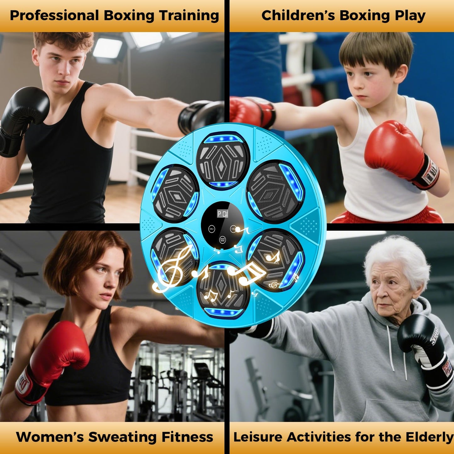 Music Boxing Machine, Wall Mount Punching pad for Kids Adult, Bluetooth Smart Boxing Traineing Machine with Black Gloves, Sport Workout Equipment Target for Home, Office, Gym(Blue