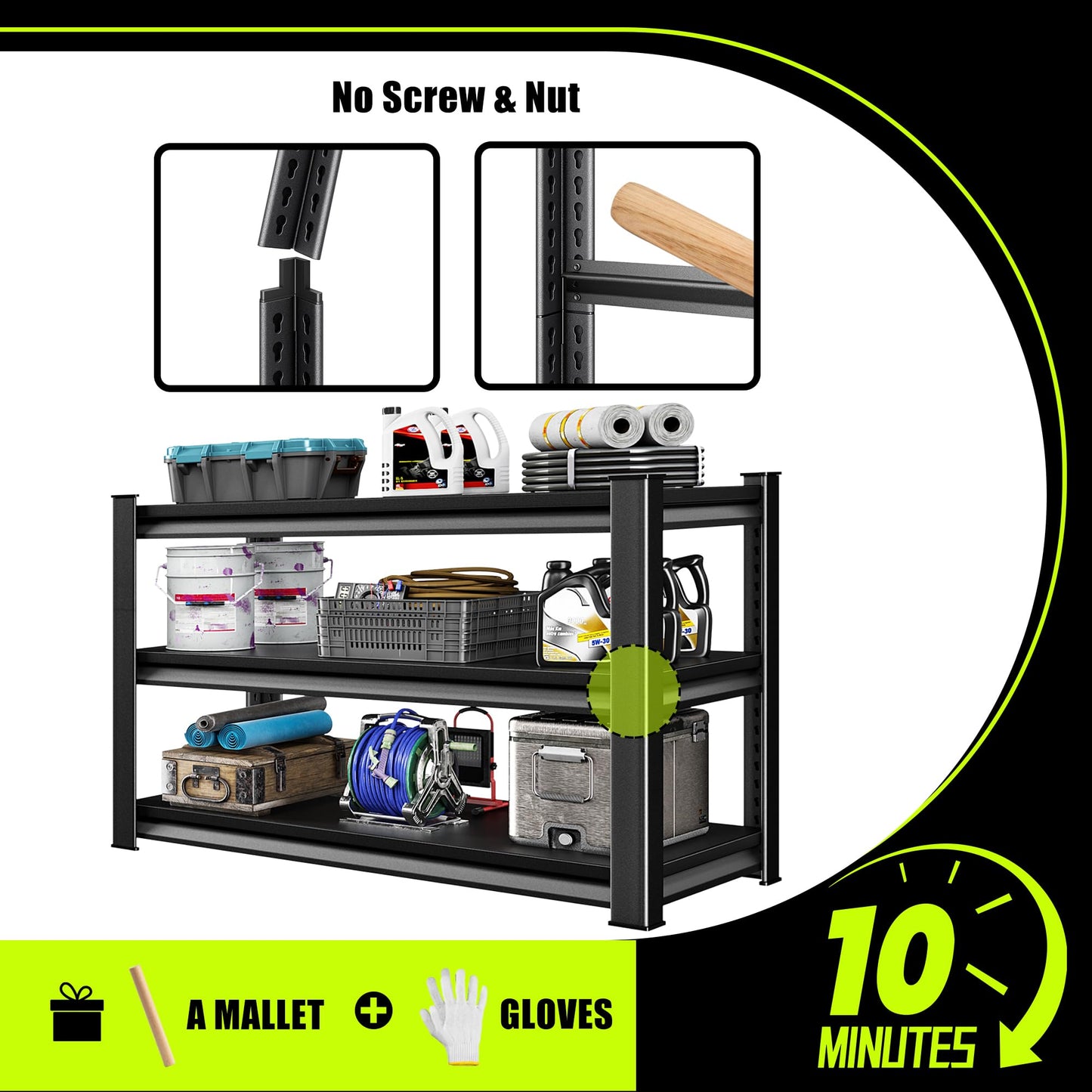 SDXYSTCE 3-Tier Garage Shelving Heavy Duty,48”W x 18”D x 39”H Metal Shelving Unit,1620 lbs Weight Capacity Adjustable Storage Shelves for Retiple Tanks, Pantry, Garage,Black