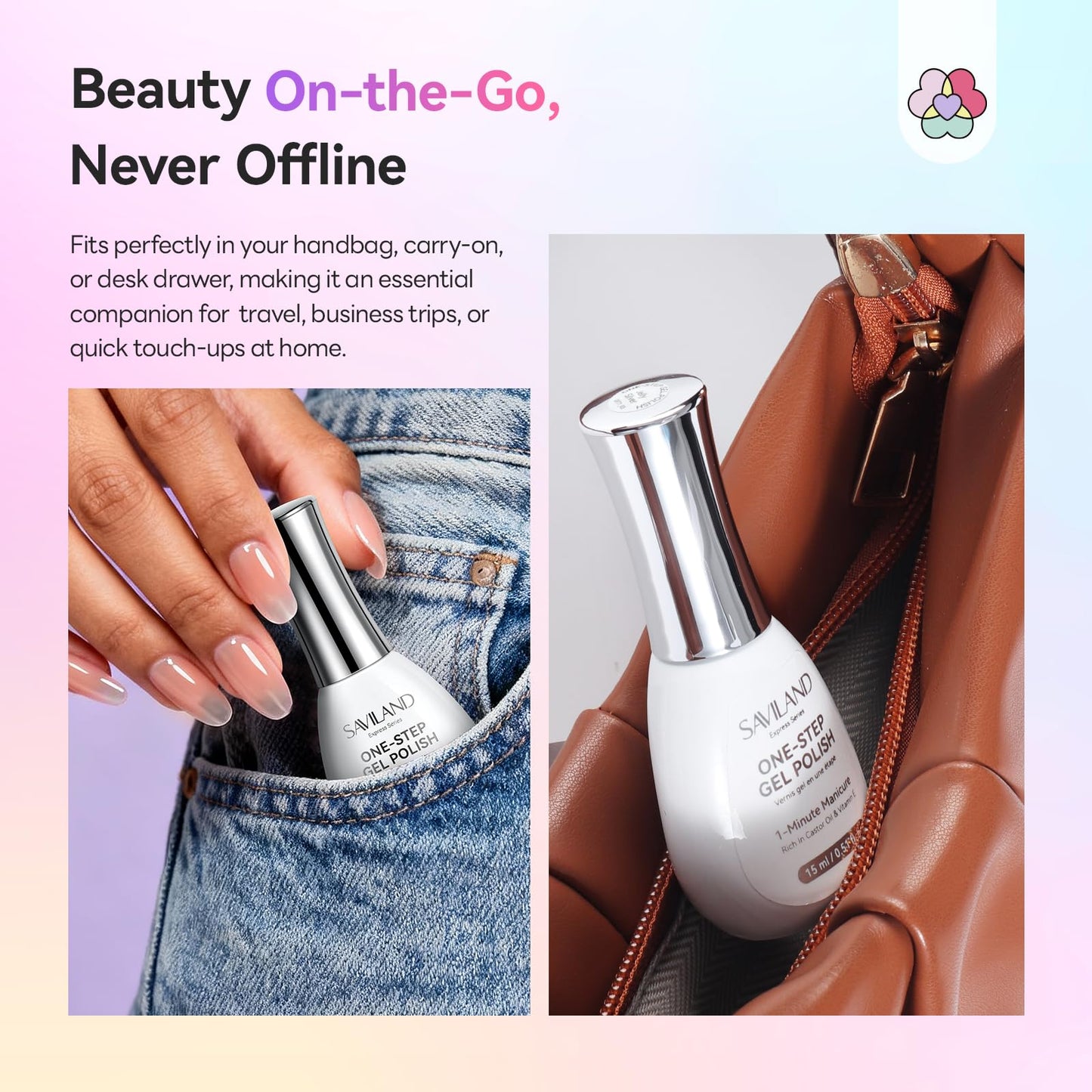 SAVILAND One-Step Gel Nail Polish Kit: Sheer Jelly Nude 5-In-1 Gel Polish Base Top Coat Builder Reinforcement In One Bottle with U V Light Quick Easy Manicure Home DIY Gift Travel Kit 15 ML