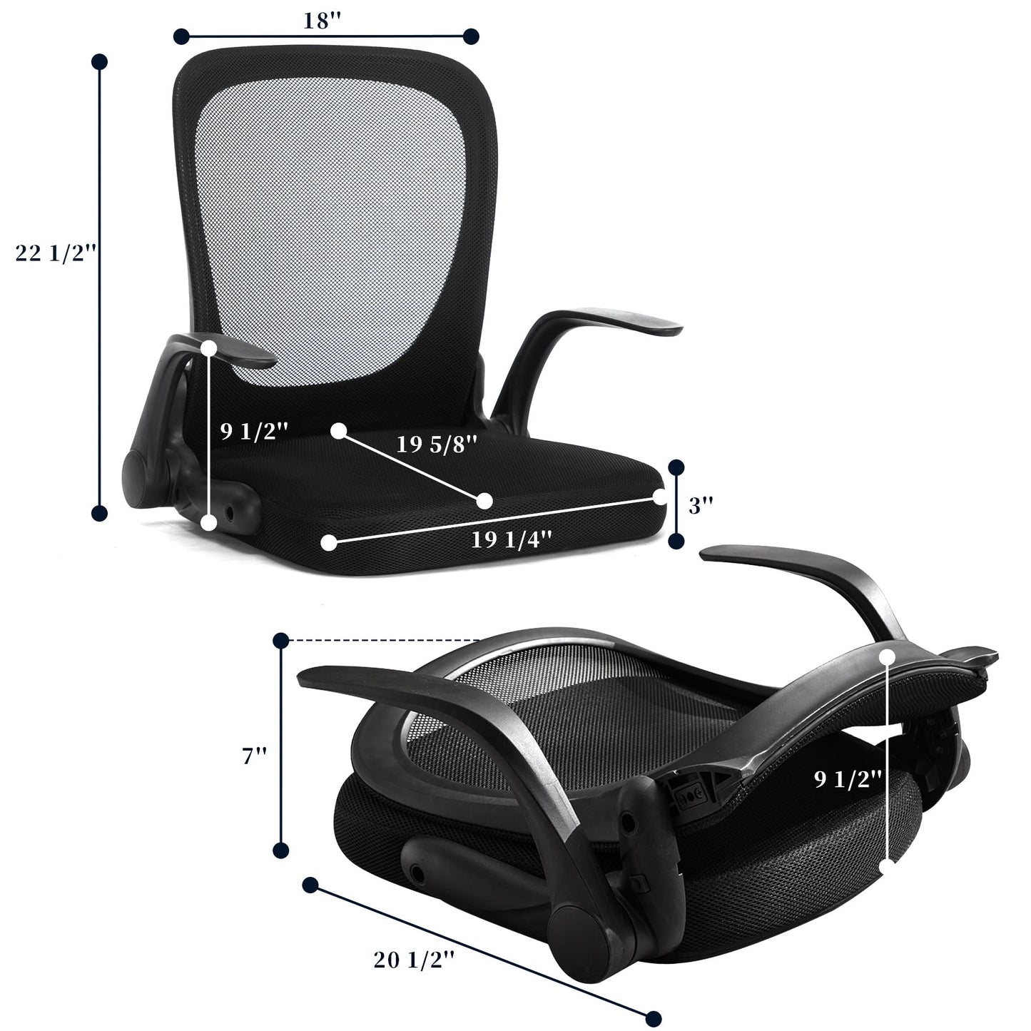 CoVibrant Ergonomic Floor Chair Foldable - Adjustable Armrest & Mesh Back, Thick Cushioned Seat for Gaming Reading Meditation, Multi-Use for Living Room, Bed, Tatami