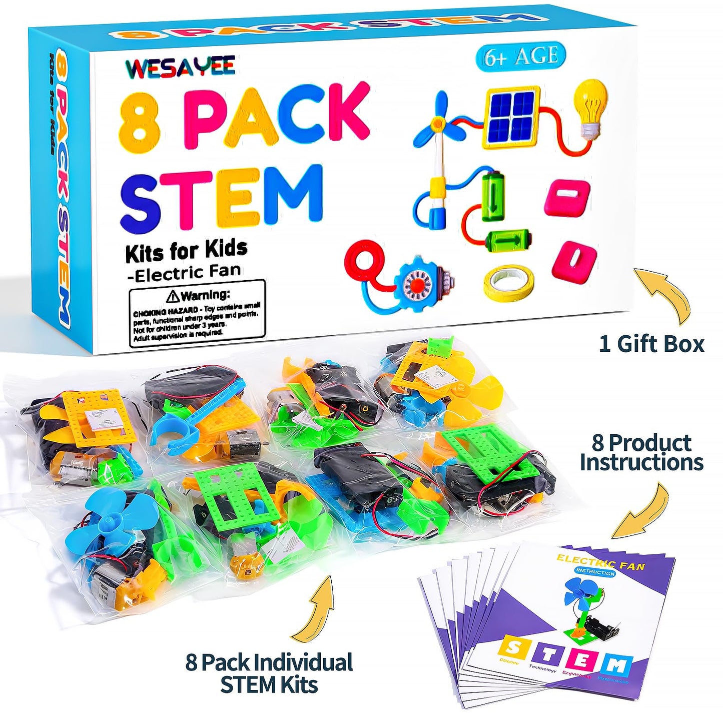 Bulk STEM Kits - 8 Set Electrical Fans, Girls Boys Crafts Science Kits for Kids Age 8-12, STEM Toys for Boys 6-8 8-10 6 7 8 10 12 13 Classroom, Engineering Activities Experiments Projects Circuit