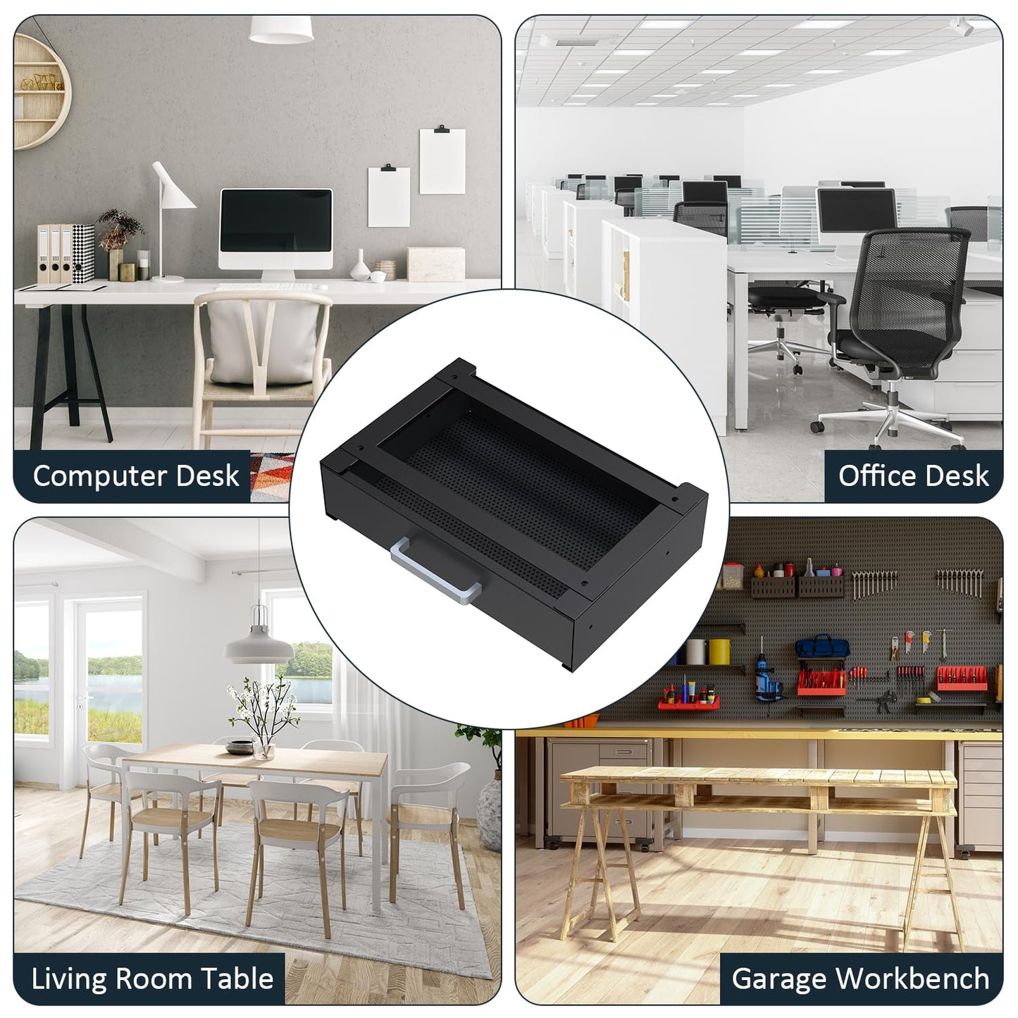 UNITEDPOWER Under Desk Drawer Storage, Pull-Out Office Hidden Counter Drawer, Metal Sliding Organizer Mount Below Table for Standing Electric Adjustable Height Desk, Black