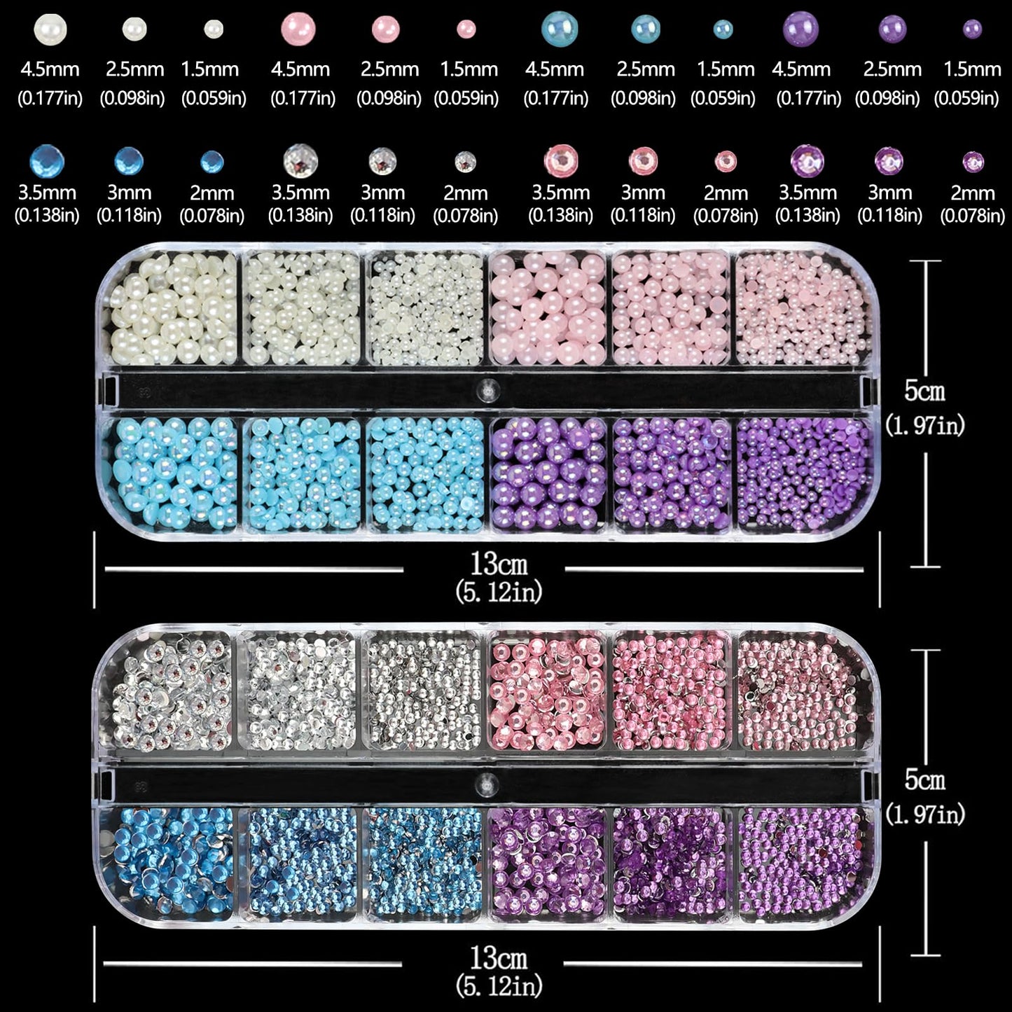 SEMATA Pink Nail Art Pearls Charms Flatback Nail Rhinestones Mixed Size Nails Gems Pink Purple Blue Nails Pearls Rhinestones Art Accessories Decoration Design for Women