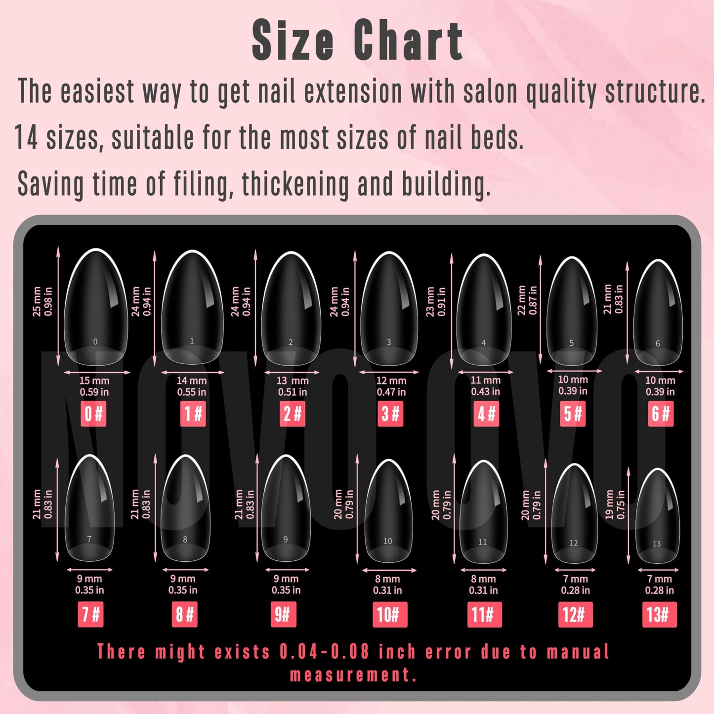 NOVO OVO Extra Thick Almond Nail Tips Press on Natural Curve, Medium Soak Off Soft Gel Fake Nail Extension, Full Cover Matte Cuticle False Nails for Acrylic French, Salon DIY x 14 Sizes 336 pcs